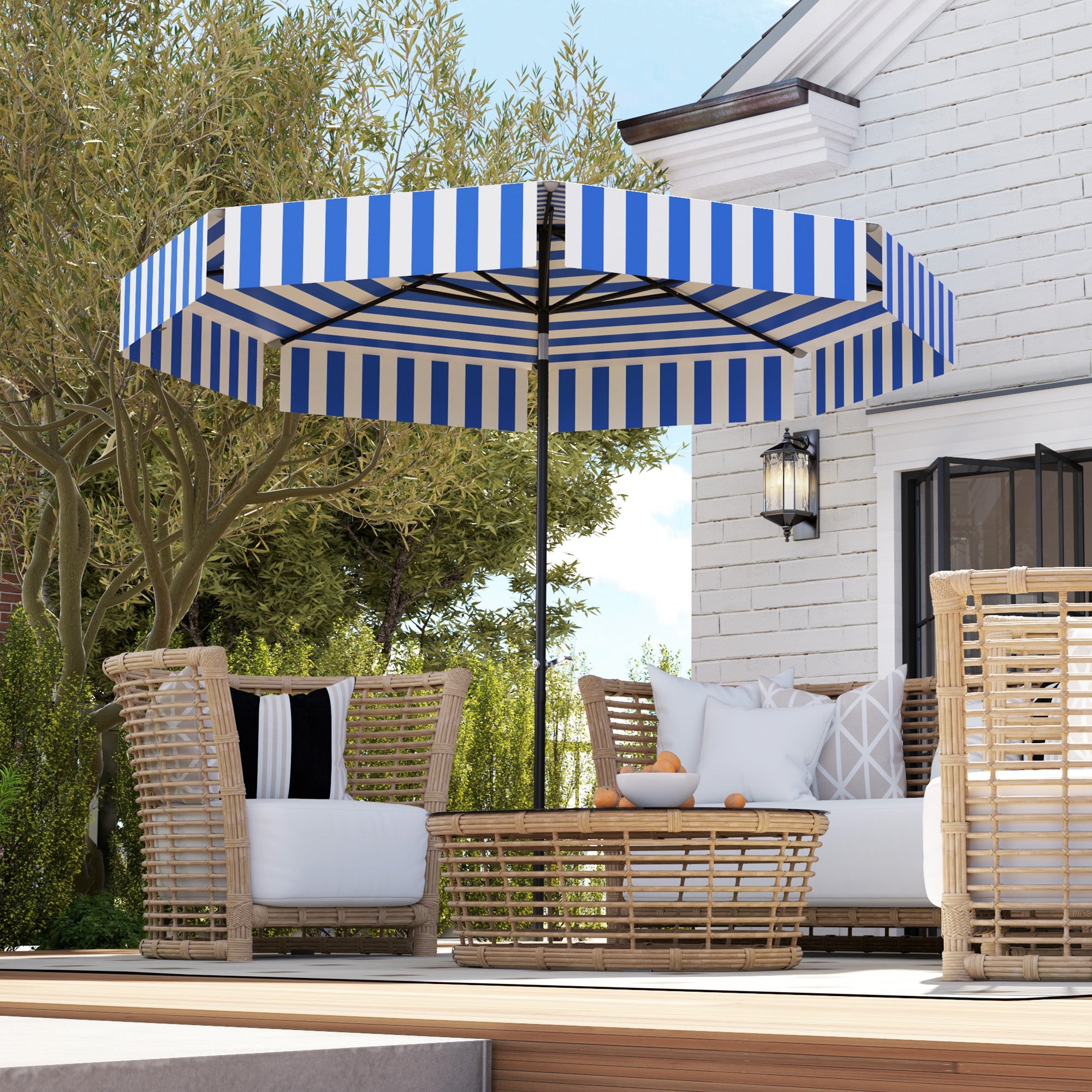 Outsunny 8.7FT Tilting Patio Umbrella with 8 Ribs, Crank Handle, Air Vent for Outdoor, Garden and Pool, Navy Blue