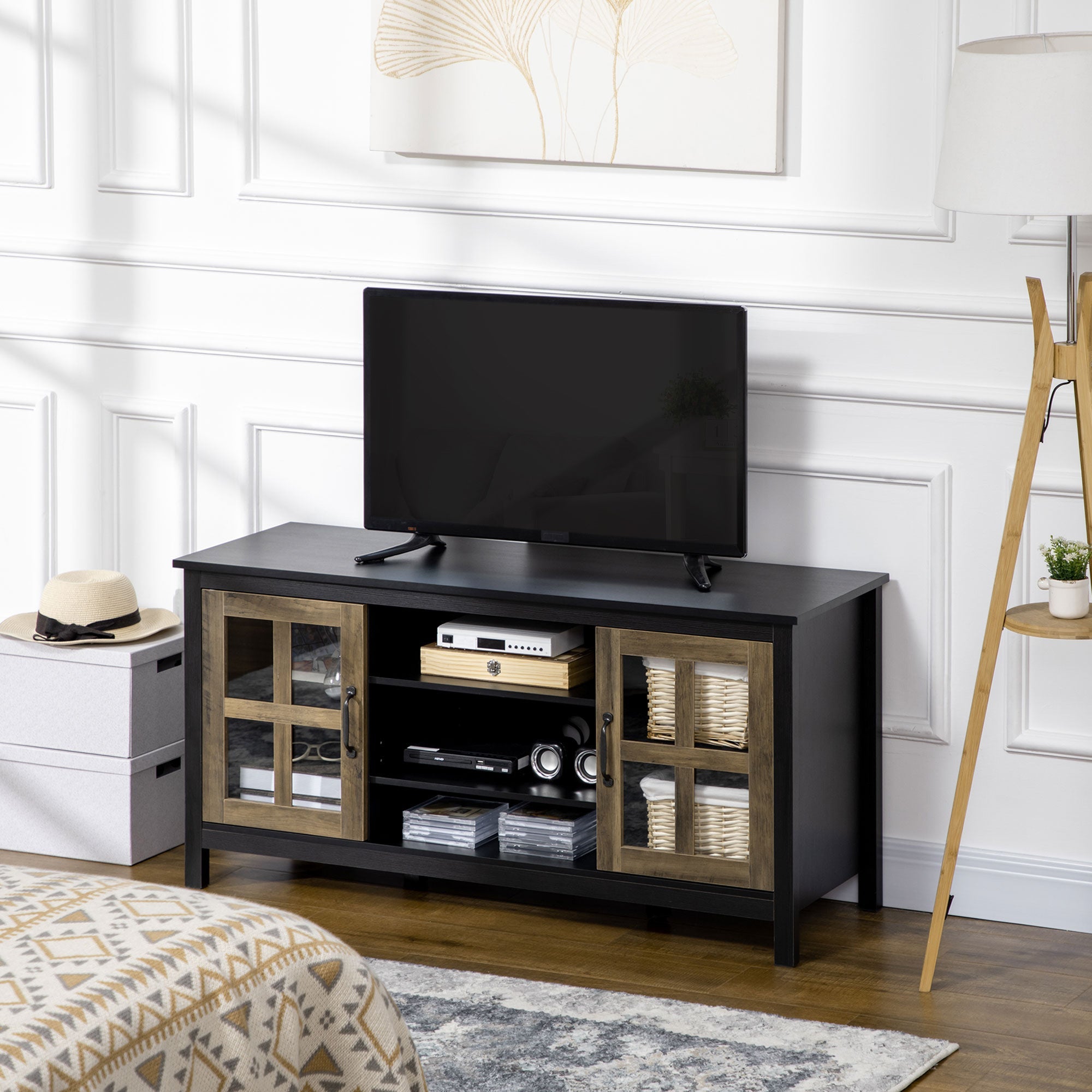HOMCOM Sleek Entertainment Hub: Black TV Cabinet for 55" TVs, Adjustable Shelves, Living Room Centerpiece