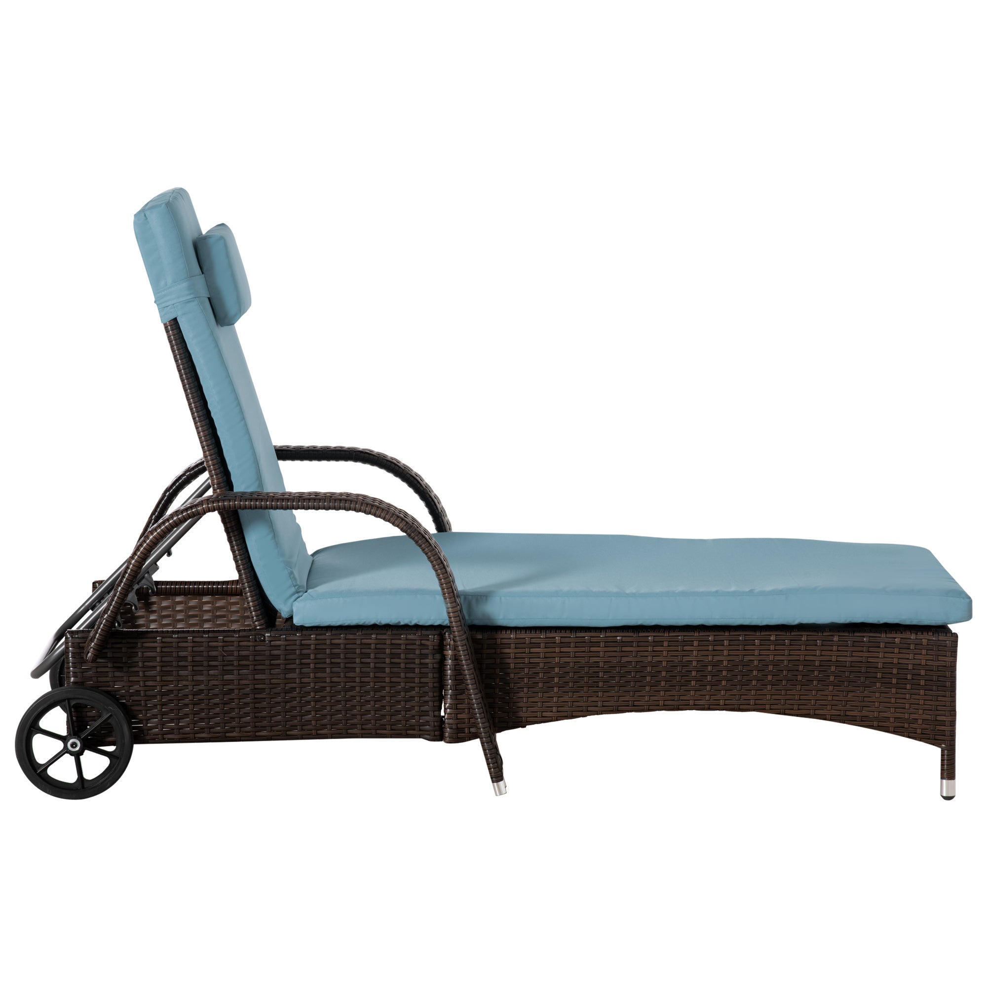 Outsunny 3 Pieces Patio Rattan Lounge Set Wheeled Wicker Chaise Lounge Chair Set Outdoor Reclining Lounger Adjustable Brown Grey