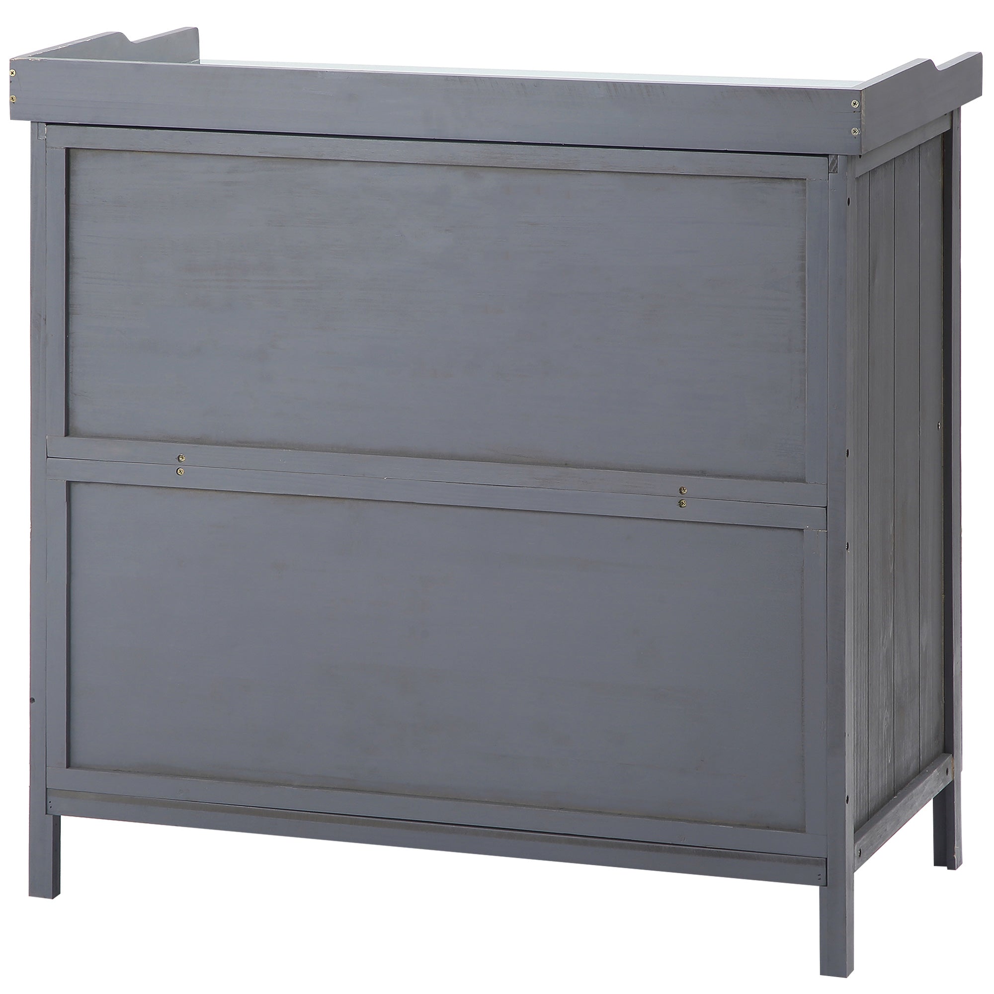 Outsunny Garden Storage Cabinet, Outdoor Potting Bench Table with Galvanized Top and Shelf, Tool Shed with Double Doors, Grey
