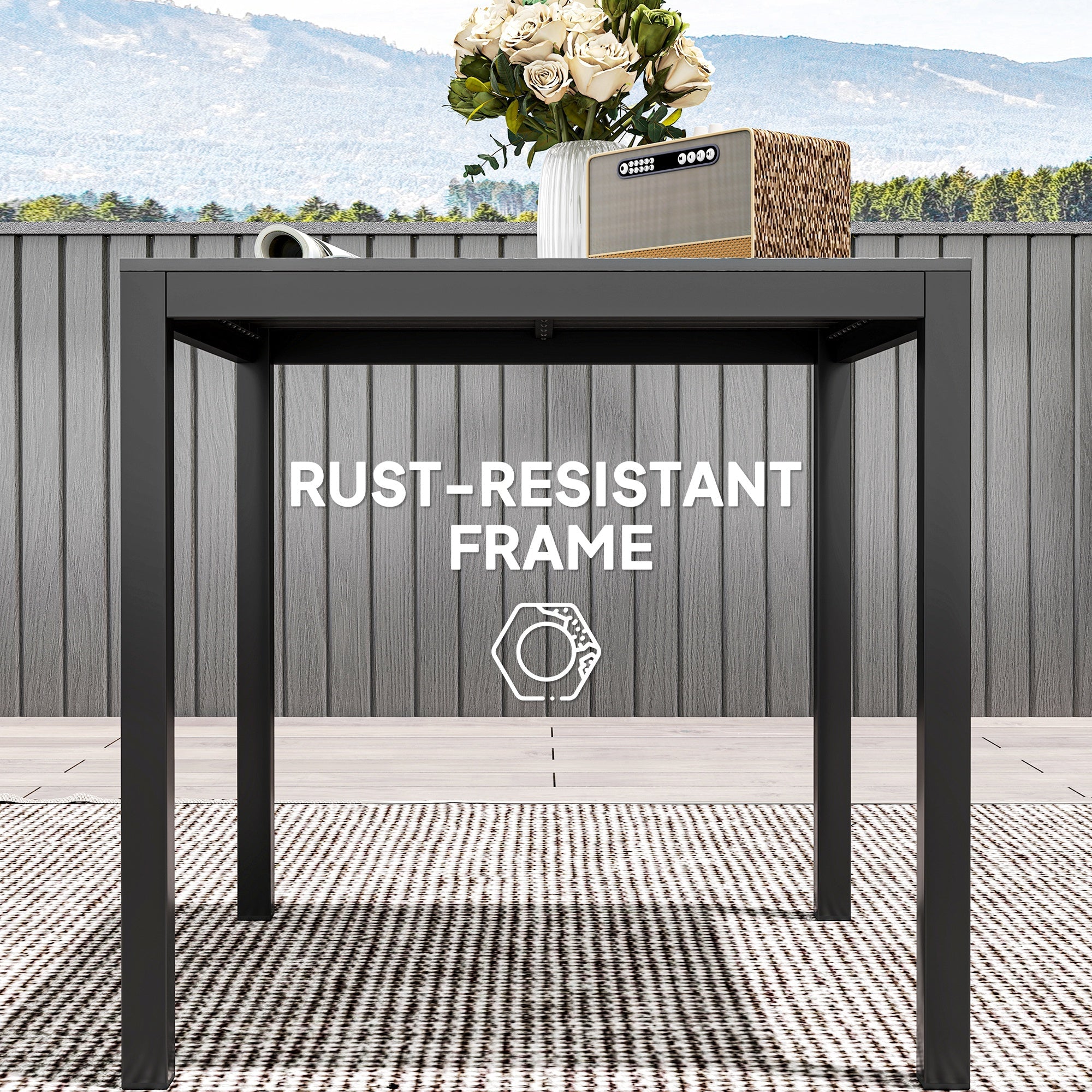 Outsunny Square Outdoor Dining Table for 4 with Aluminum Steel Frame, Black