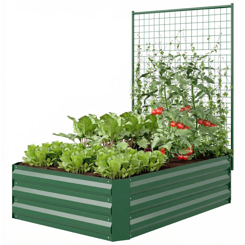 Galvanized Raised Garden Bed with Trellis for Climbing Plants, Outdoor Planter Box with Open Bottom, Green
