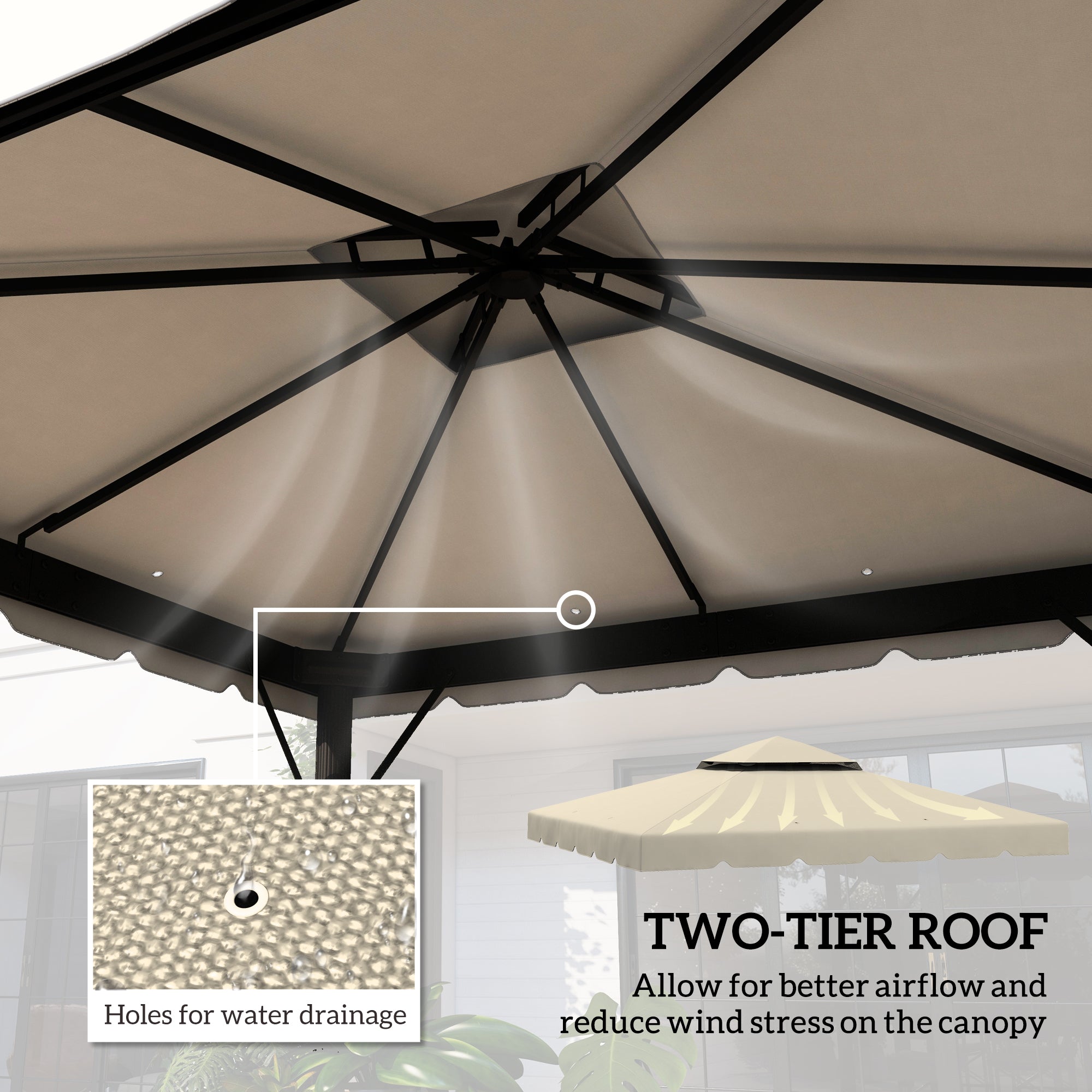 Outsunny 9.8' x 9.8' Gazebo Replacement Canopy, Gazebo Top Cover with Double Vented Roof for Garden Patio Outdoor (TOP ONLY), Beige