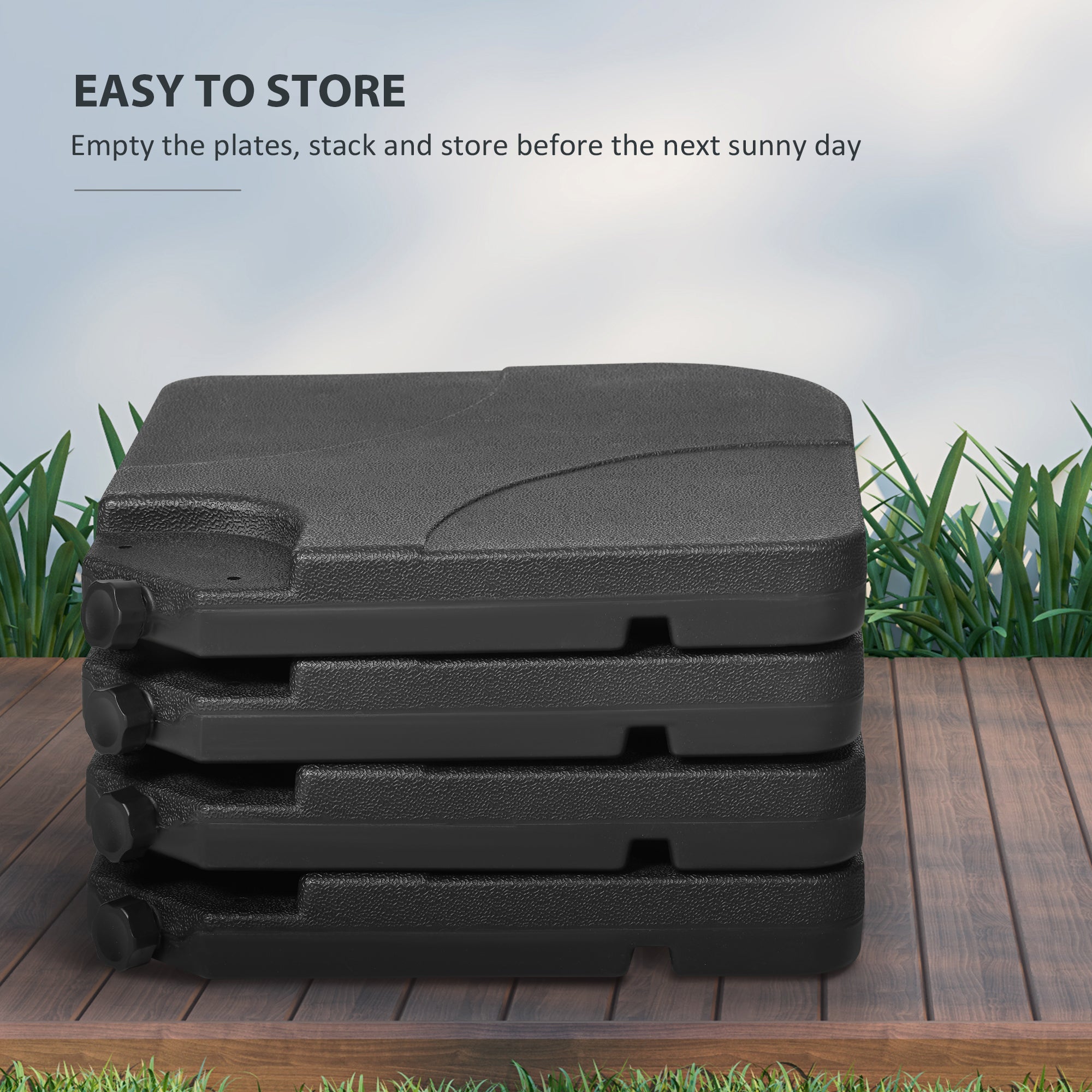 Outsunny 4-Piece Umbrella Base Stand: U-Locking 132lb Water 172lb Sand Capacity Black