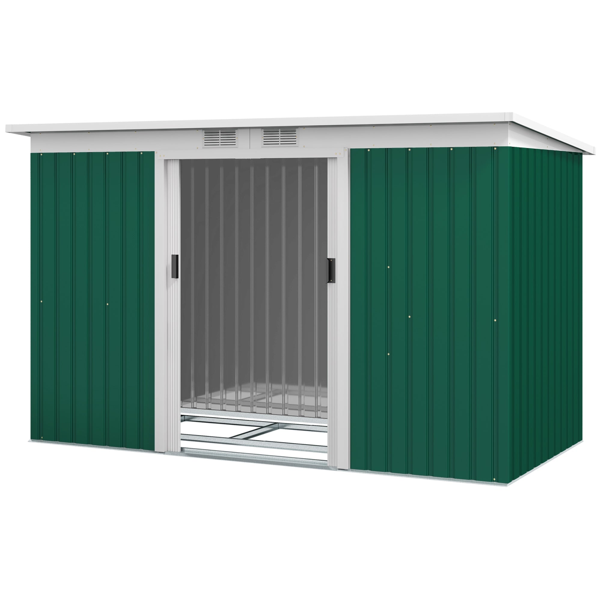 Outsunny 9'x4' Outdoor Garden Metal Storage Shed Equipment Tool Box Foundation Ventilation Doors Dark Green