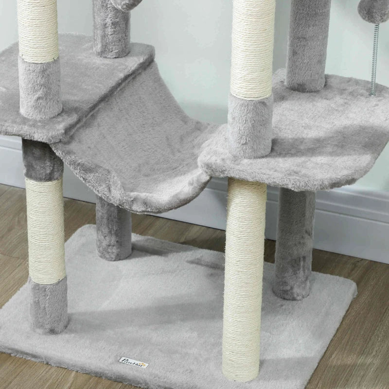 69" Cat Tree, Multi-Level Cat Tower with 2 Condos, Plush Perch and Sisal Scratching Posts, Light Grey