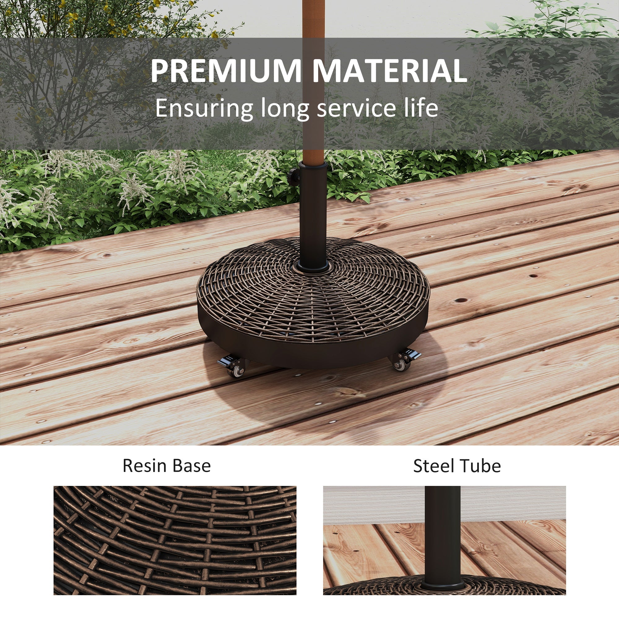Outsunny Bronze Resin Patio Umbrella Base 20.5" Round Parasol Stand Outdoor with Wheels Garden Offset Holder