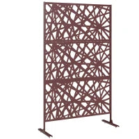Metal Outdoor Privacy Screen, Freestanding Outdoor Divider with Stand, 78" x 48", Dark Brown