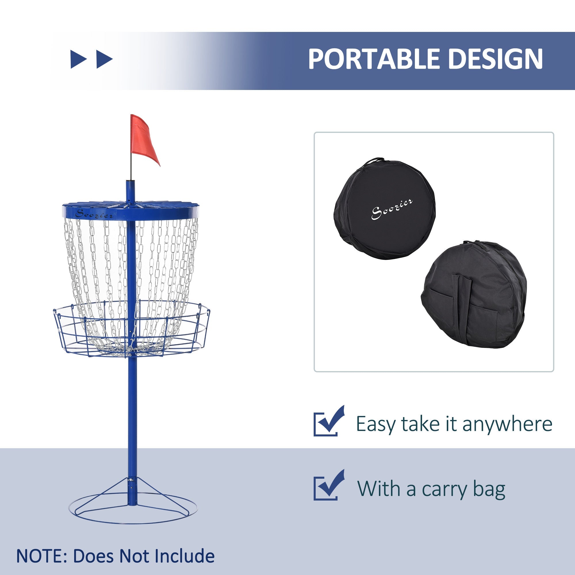 Soozier 24-Chain Portable Practice Basket for Disc Golf Target Stand Easy Assembly & Lightweight Basket w/ Carry Bag, Deep Blue