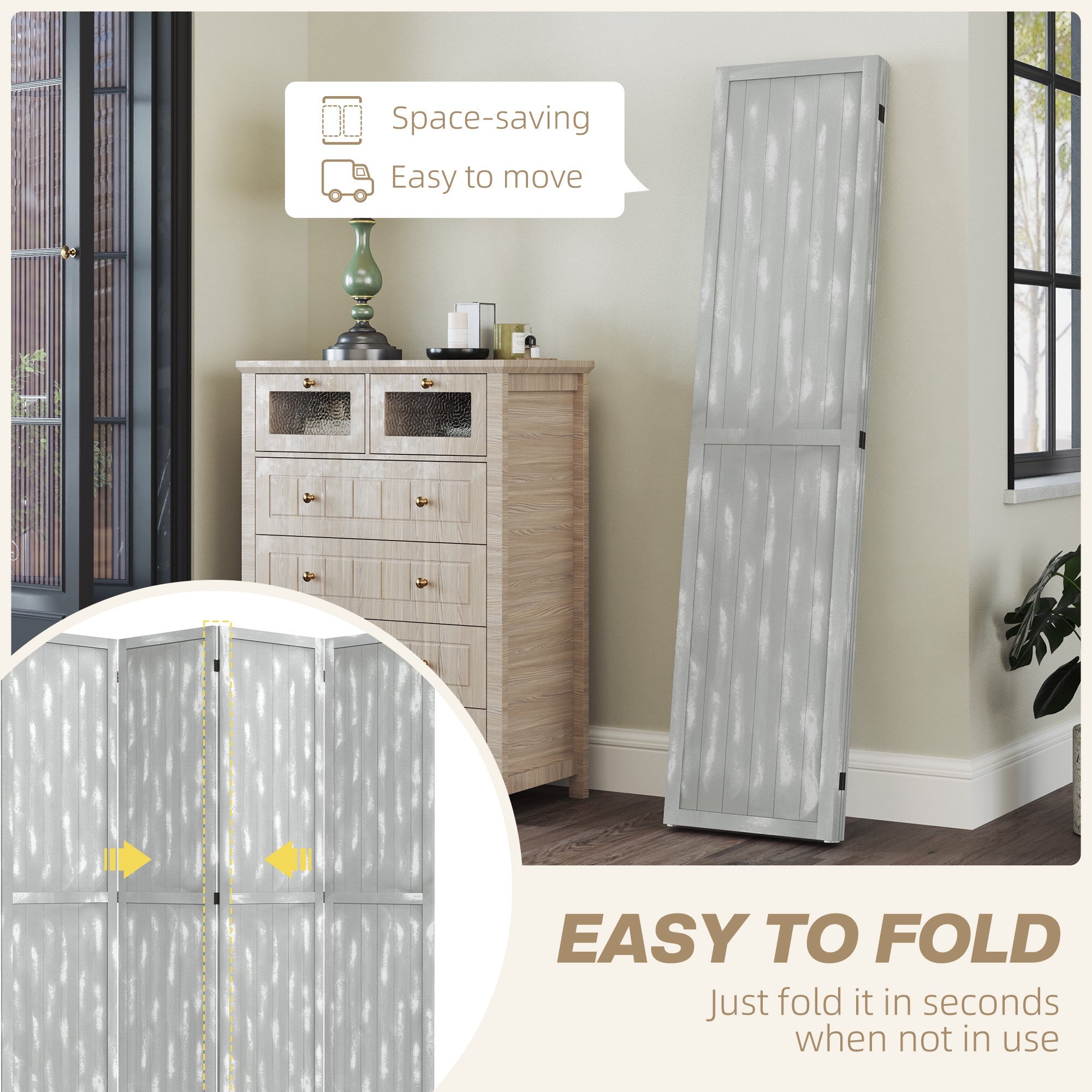 HOMCOM Screen Divider Room Divider Screen with Foldable Design for Indoor Bedroom Office 5.5' Grey