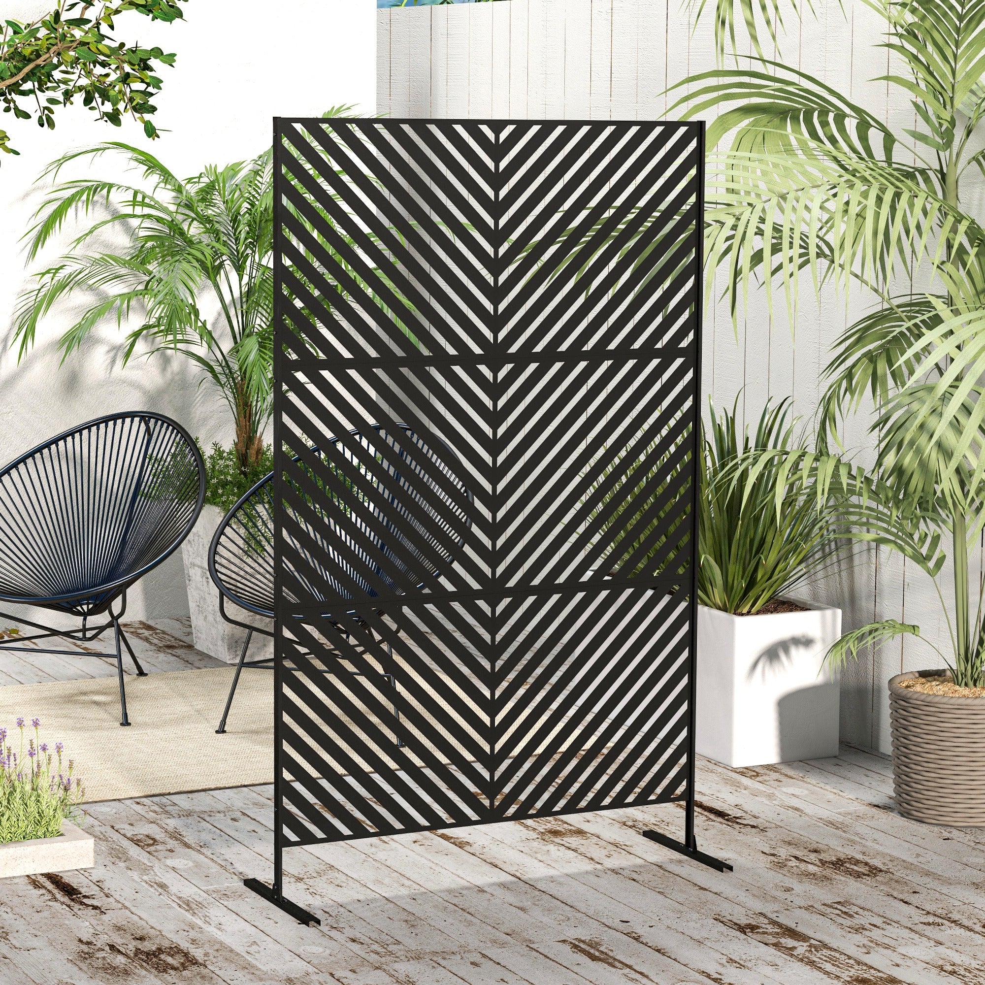 Outsunny 6.5FT Metal Outdoor Privacy Screen Divider with Stand Triangle Design Black