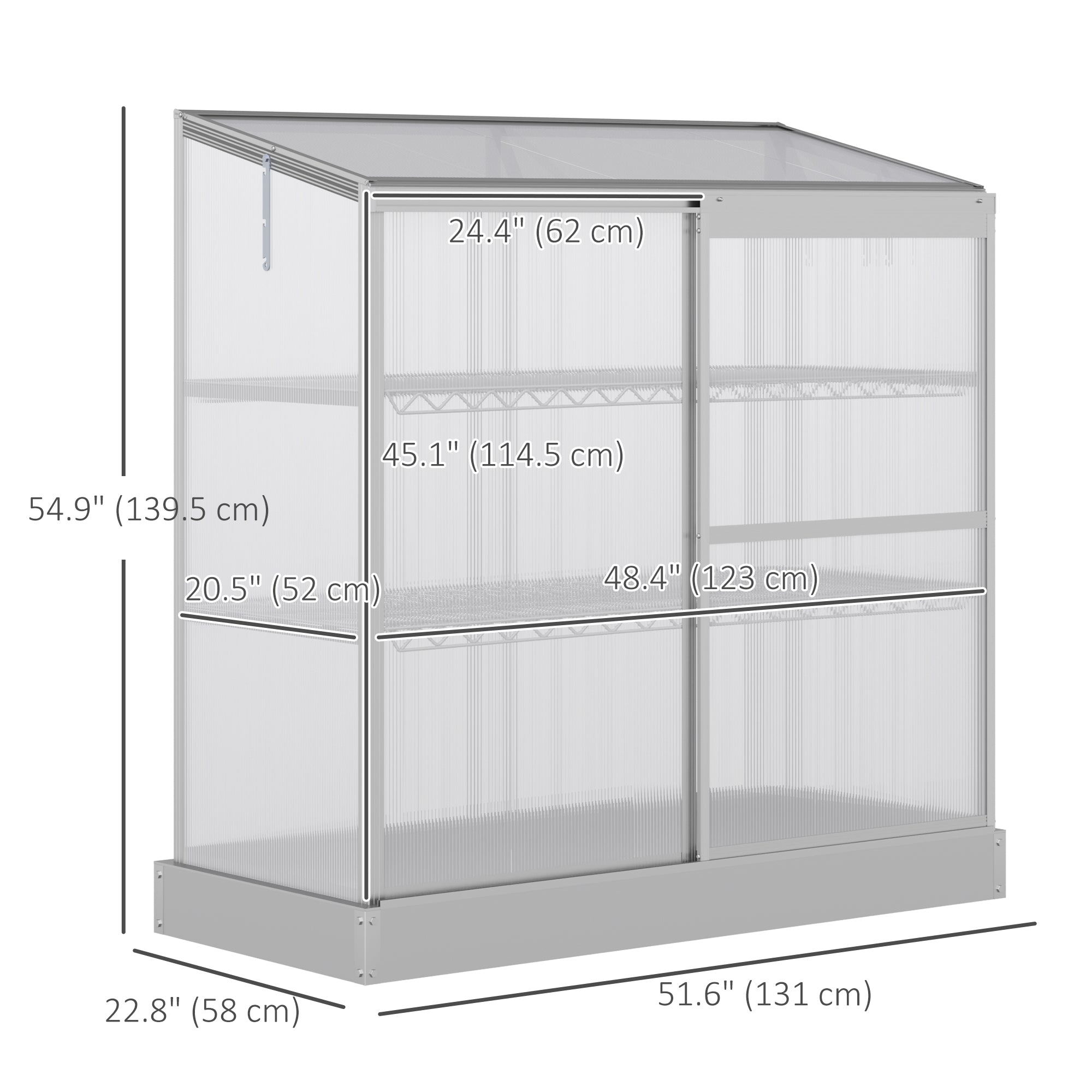 Outsunny Aluminum Cold Frame Greenhouse, Raised Planter Bed Protection with Openable Top and 2 Shelves for Outdoor Indoor