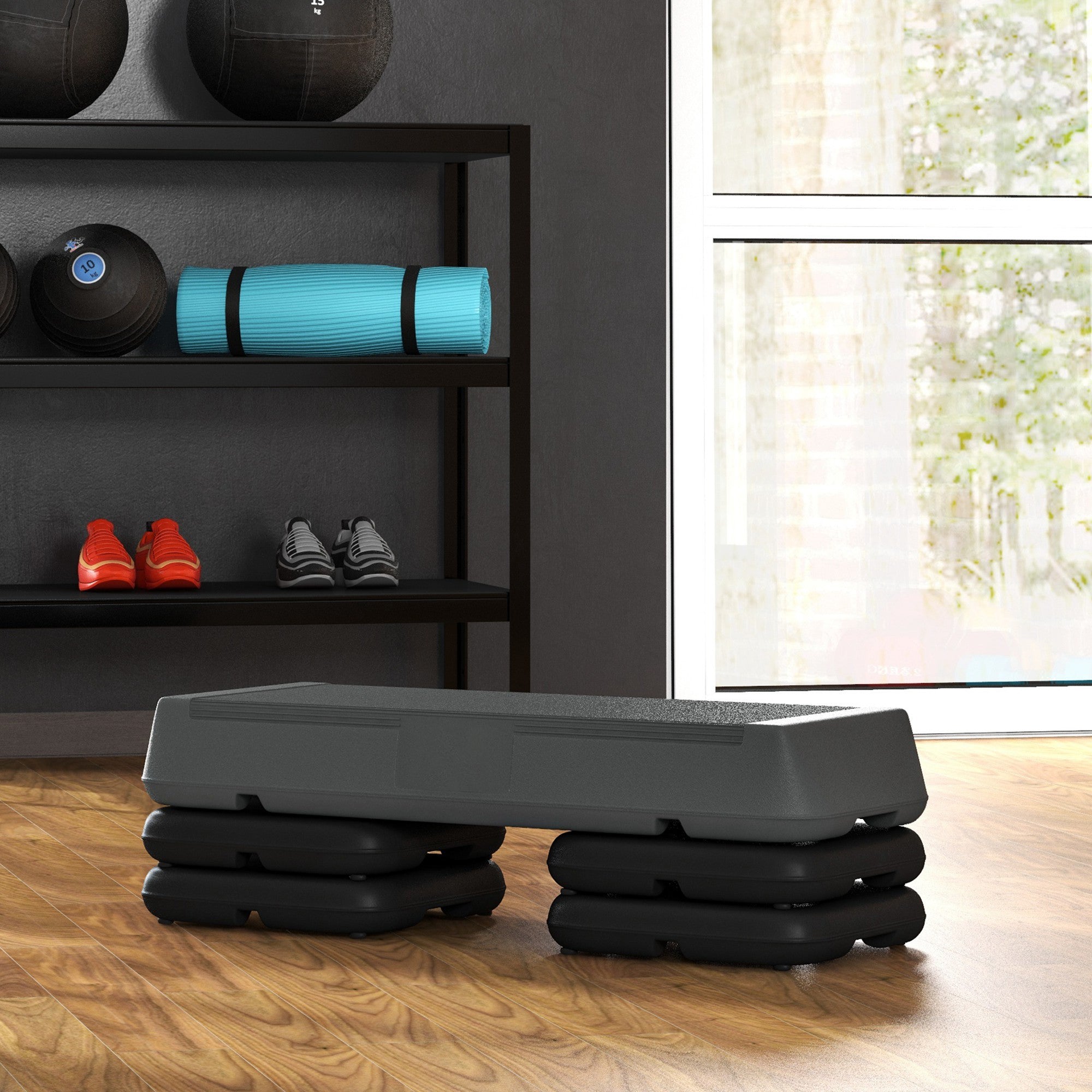 Soozier Adjustable Aerobic Stepper, 3-Level with Risers 4", 6", 8" Stepper Exercise Platform for Home Gym Fitness Workout, 330lbs Weight Capacity, Grey