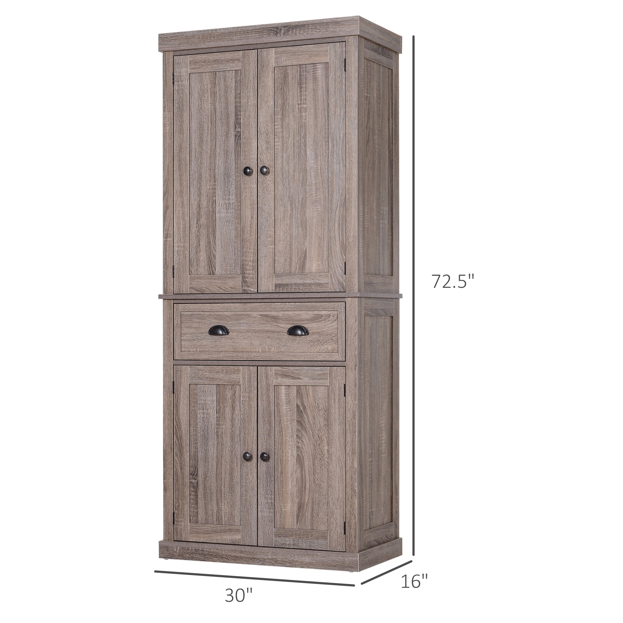 HOMCOM Wood Grain Tall Kitchen Cabinet: Freestanding Pantry Cupboard with Drawer and Shelves for Dining Room