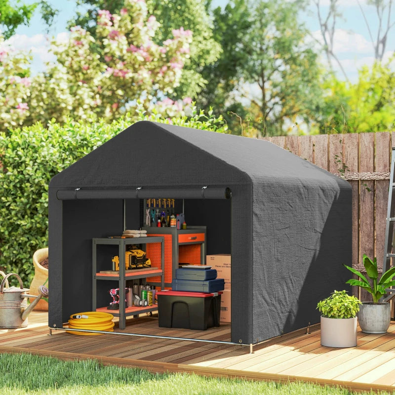 6.6' x 7.8' Portable Shed, Waterproof Bike Tent with Roll-up Zipper Door and Galvanised Steel Frame, Dark Grey