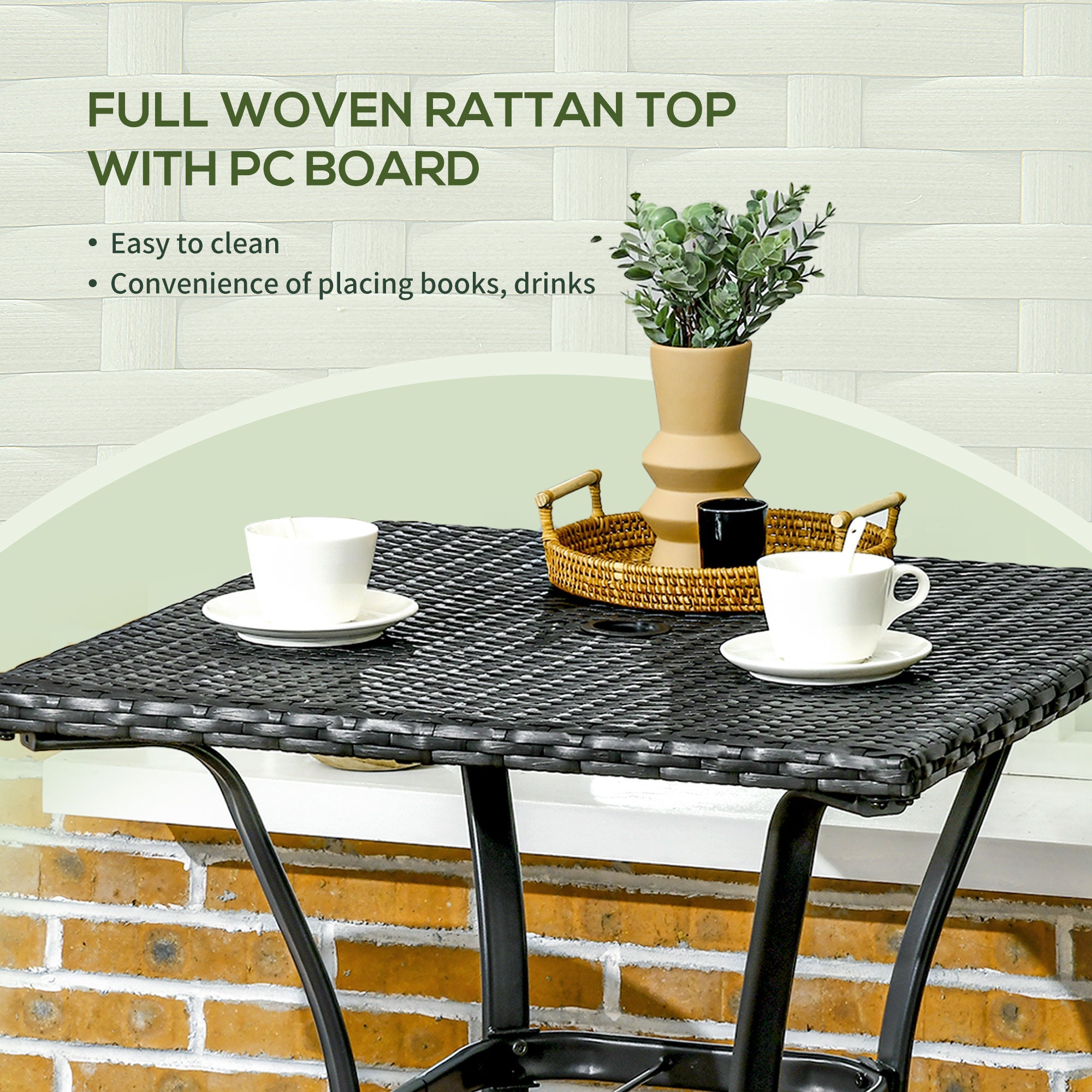 Outsunny Black Wicker Patio Panache: Outdoor Rattan Coffee Table with Umbrella Hole, Plastic Board Top