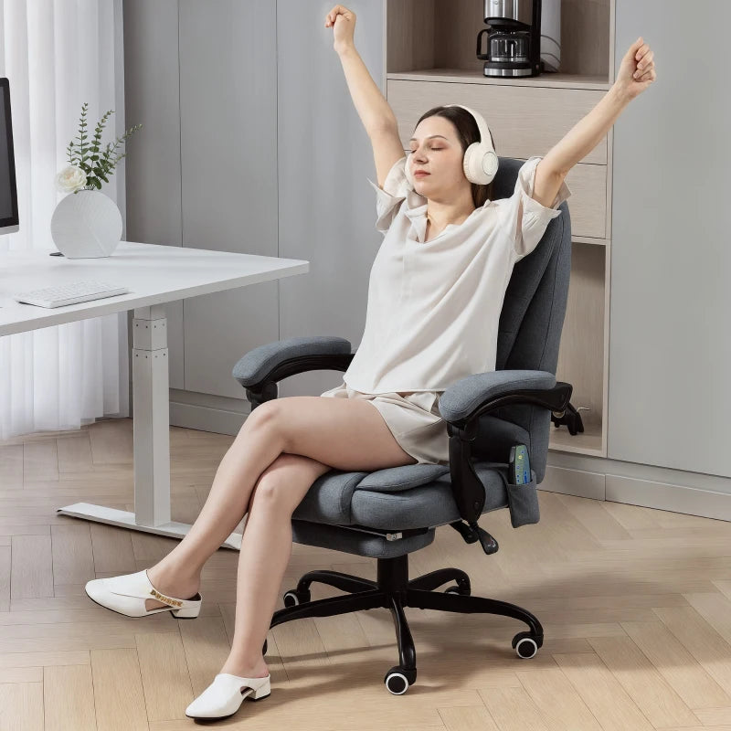 7-Point Vibrating Massage Chair, Reclining Office Chair with Footrest, Reclining Back, Adjustable Height, Grey