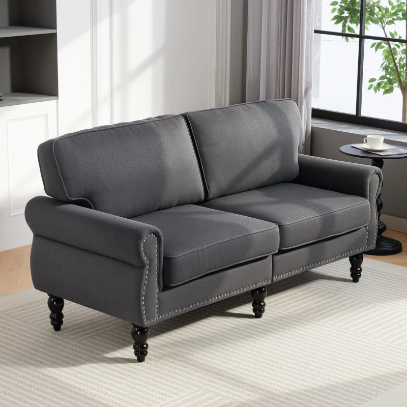 Stylish Midback Double Sofa with Sponge Padding, 2 Seater Sofa Couch, with Rubber Wood Leg, Dark Grey