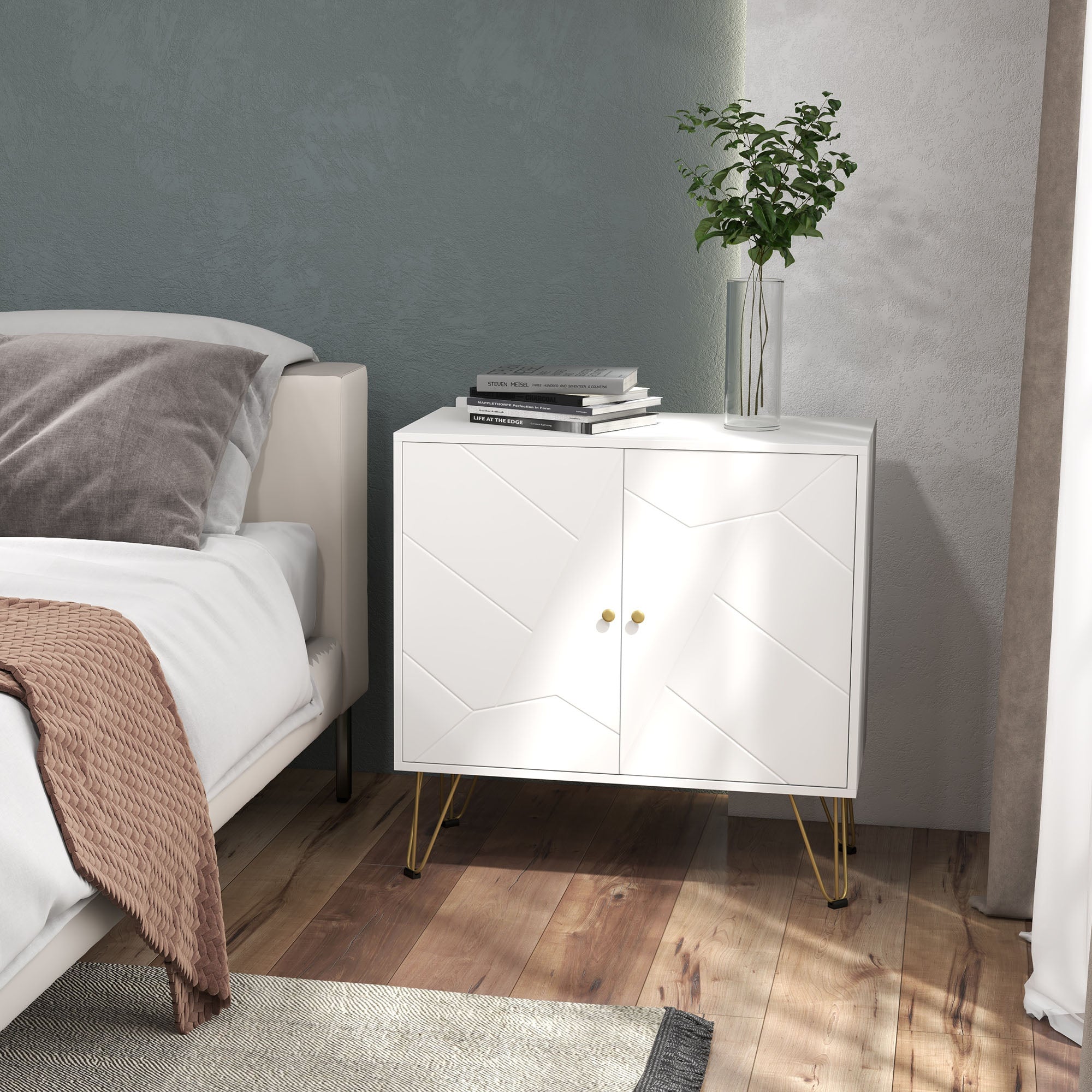 HOMCOM Chic Storage Sanctuary: White Cabinet with Golden Hairpin Legs, Freestanding Cupboard, Adjustable Shelves
