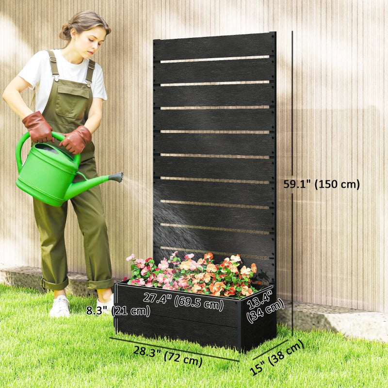 Raised Garden Bed with Trellis, Freestanding Elevated Planter Box for Climbing Vines, 28" x 15" x 59", Black