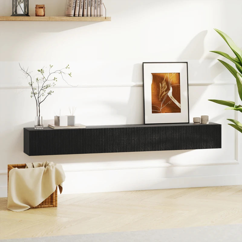 71" Floating TV Stand for TVs up to 72 Inch, Wall Mount Media Console with 2 Fluted Flip-Down Doors, Cable Hole, Black