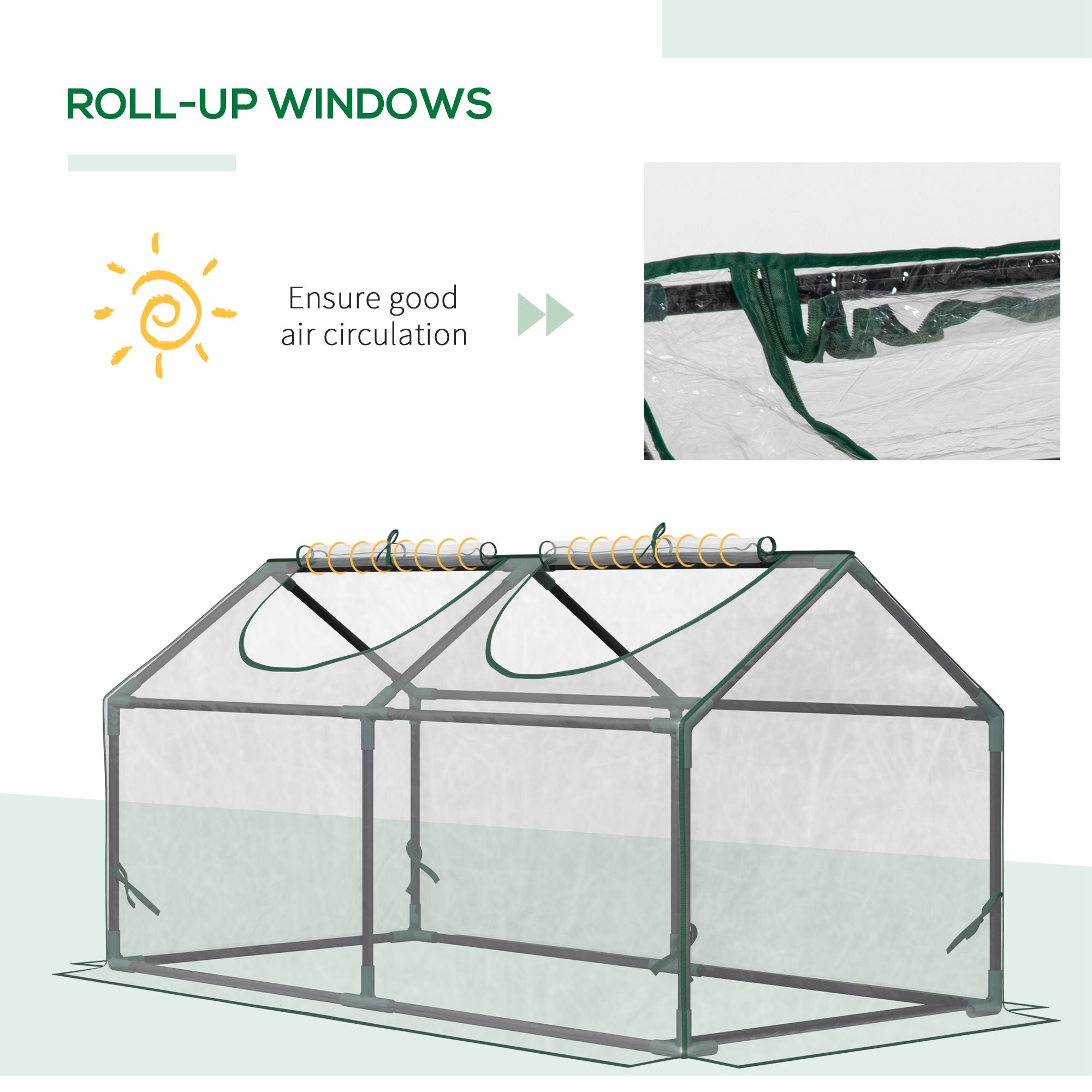 Outsunny 47" x 24" x 24" Portable Mini Tunnel Greenhouse Garden Planting Outdoor Flower Warm House Box with 2 Windows Steel Frame Weatherized Cover, Clear