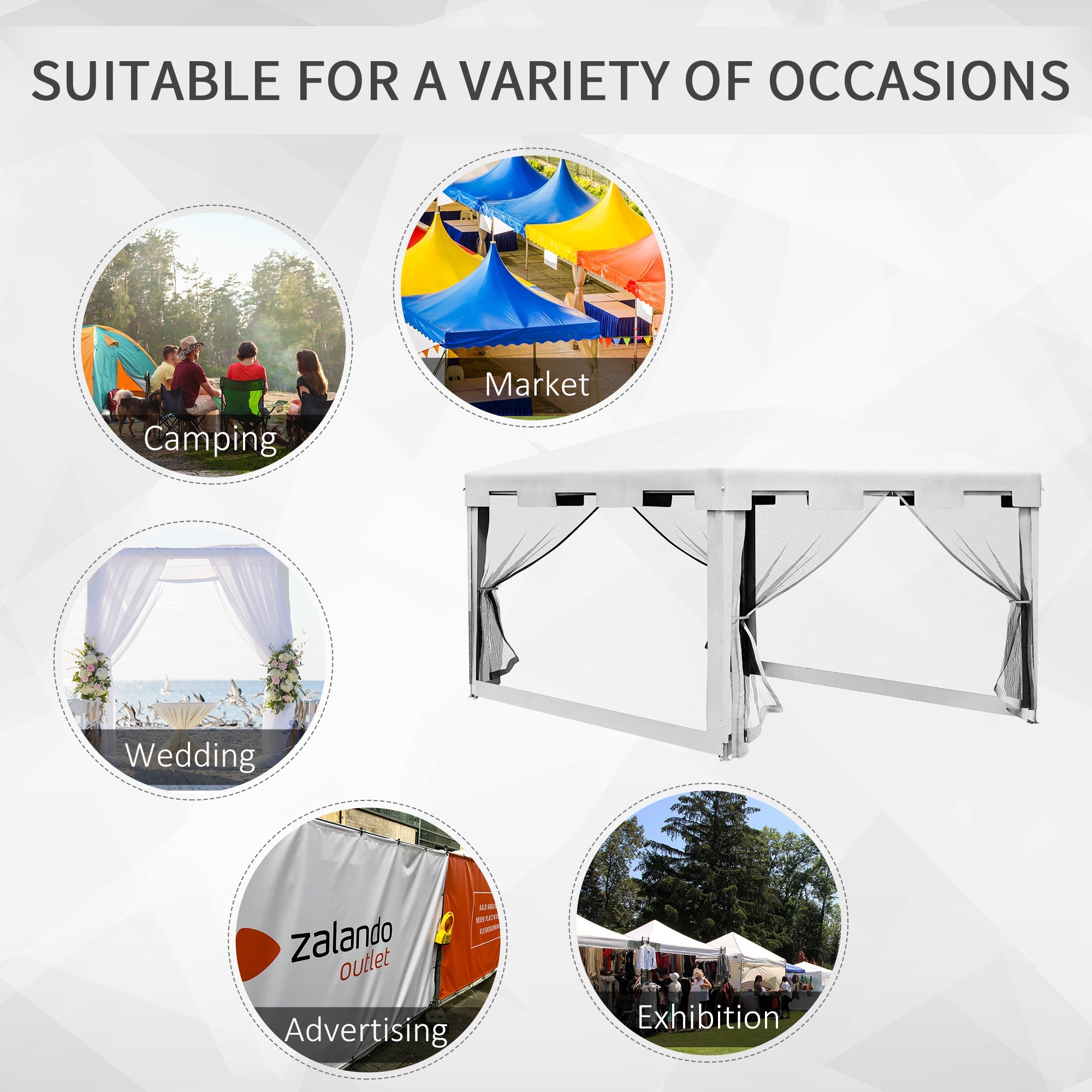 Outsunny 10x13ft Gazebo Party Tent Outdoor Canopy Garden Sun Shade with Mesh Sidewalls White