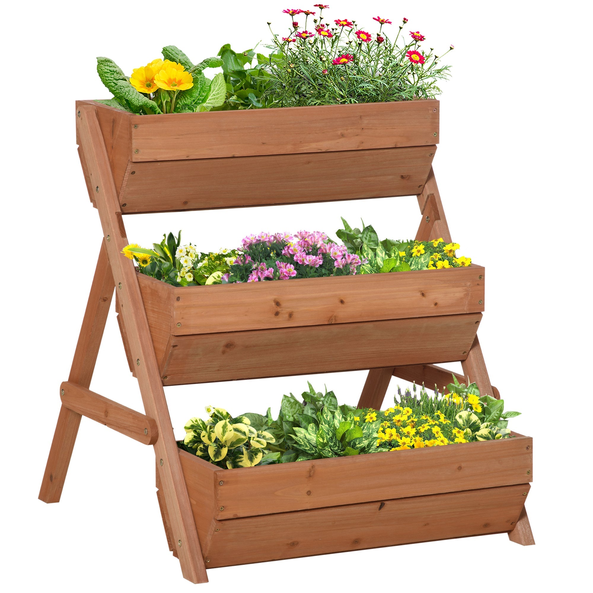 Outsunny 3 Tier Wooden Elevated Garden Bed 26"x30"x30" - Perfect for Growing Flowers, Vegetables, Herbs, Sturdy Design, Brown