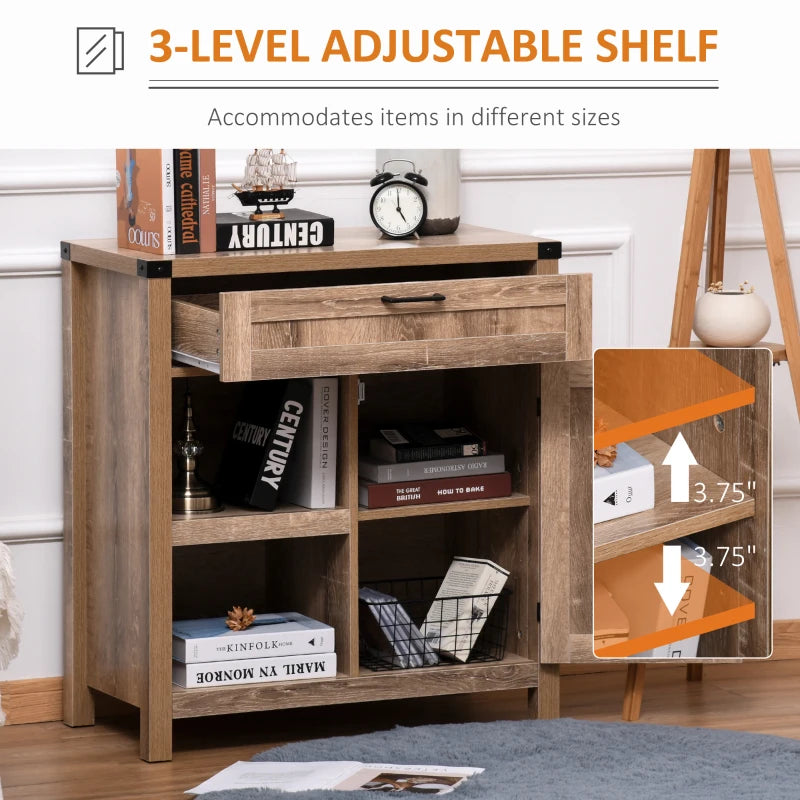 Rustic Barn Door Storage Cabinet Modern Farmhouse Buffet Sideboard for Kitchen and Dining Room, Light Oak