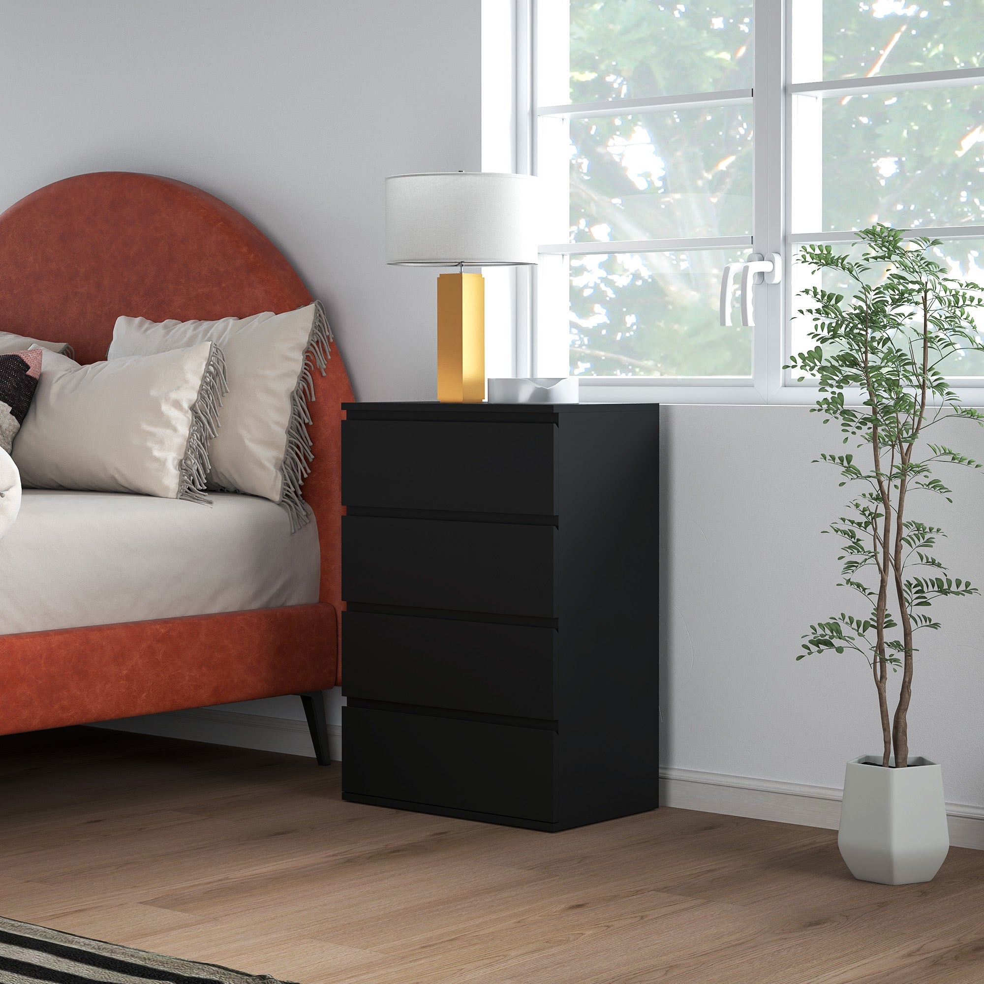 HOMCOM 4-Drawer Storage Tower: Freestanding Cabinet for Bedroom, Living Room Organization, Sleek Black Finish