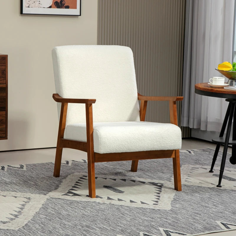 Living Room Chair Boucle Accent Chair for Bedroom with Wide Seat and Thick Padding, White