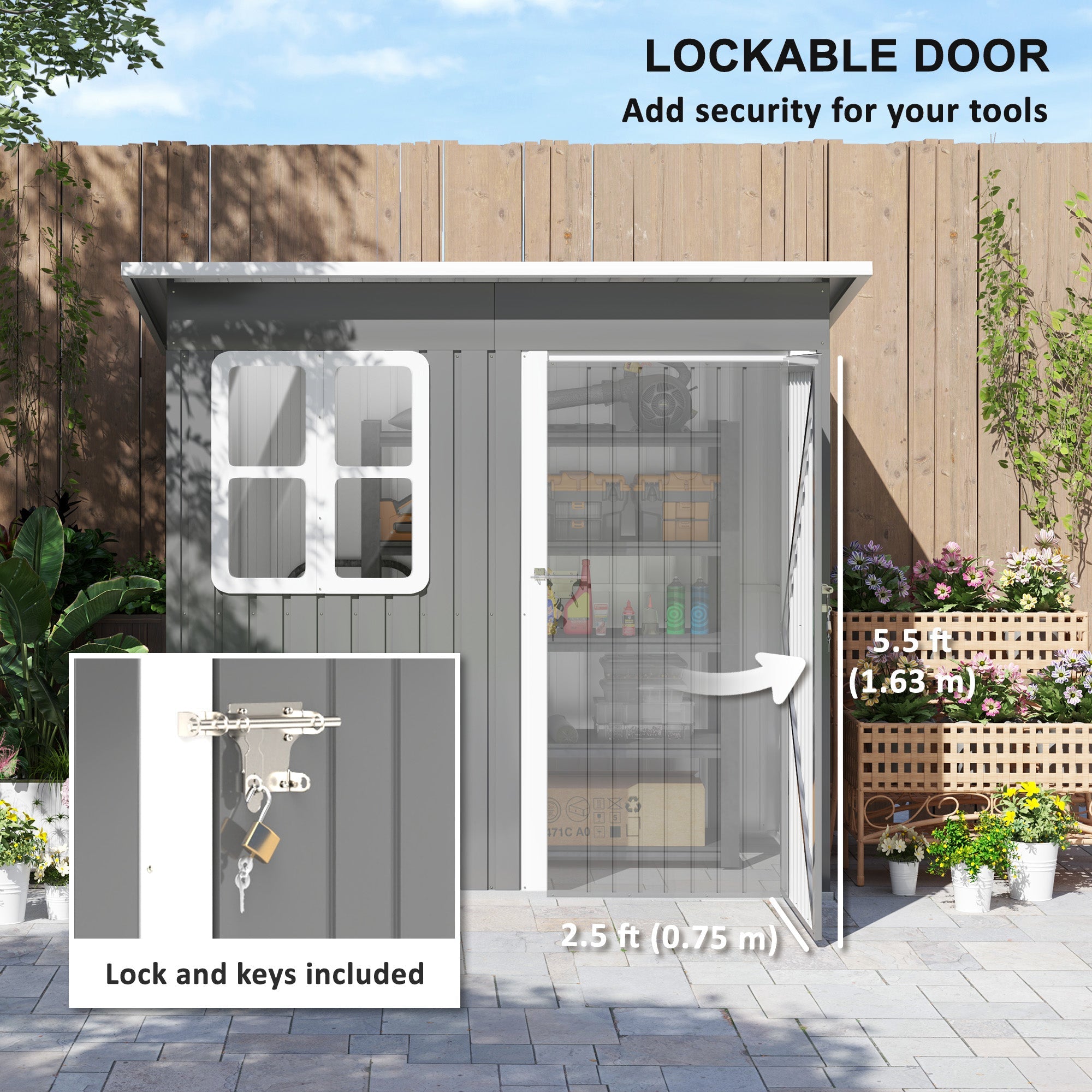Outsunny 7' x 4' Galvanised Steel Outdoor Storage Shed, Garden Shed with Window, Lockable Wide Door and Air Vents, Dark Grey