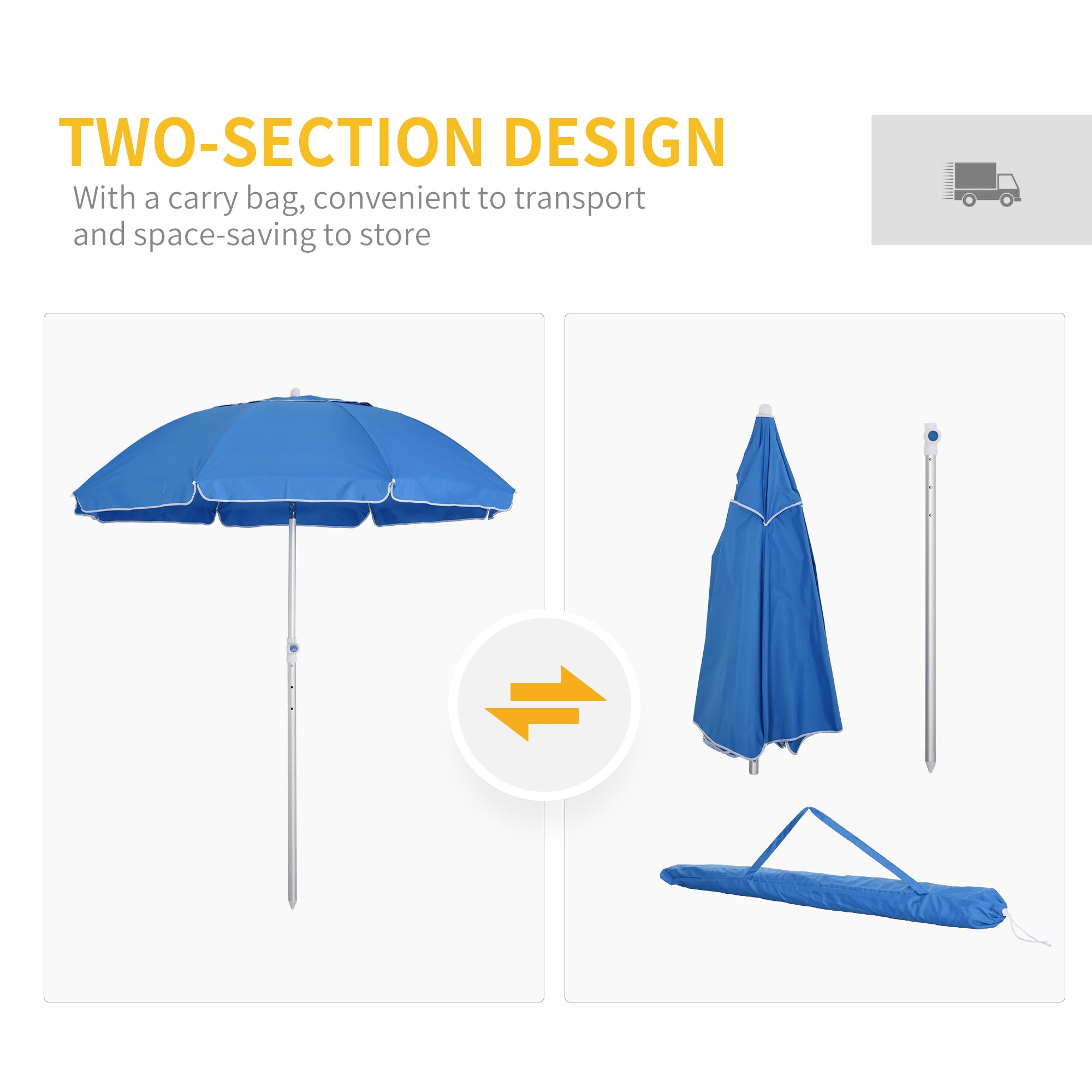 Outsunny Seaside Shade: 6ft Pointed Adjustable Tilt Beach Umbrella with Carry Bag Blue