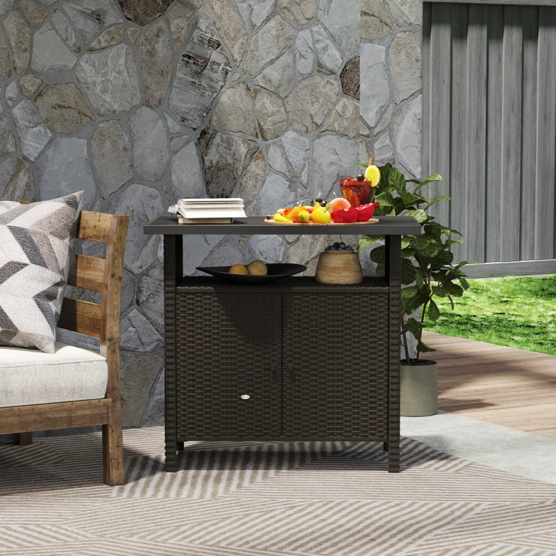 Wicker Outdoor Storage Cabinet with Two Doors and Shelf for Outdoor Pool Towel Storage, Dark Coffee