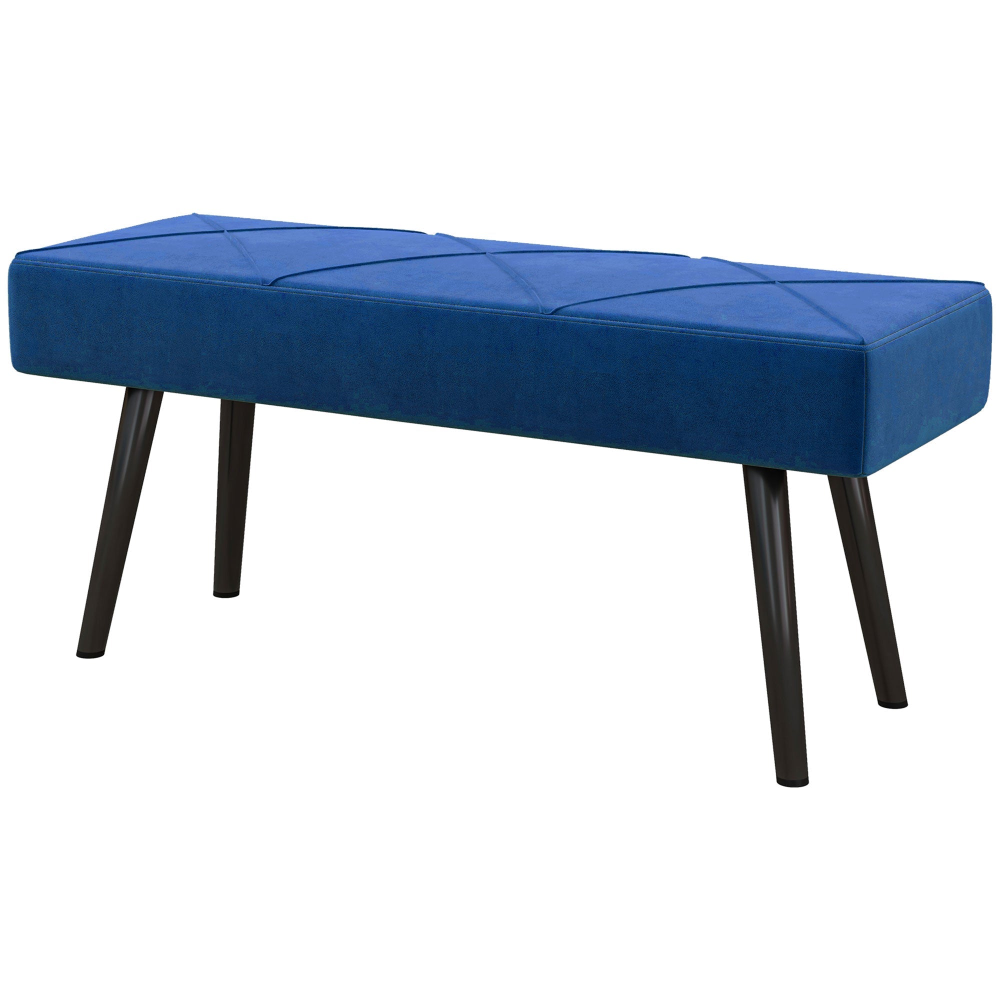 HOMCOM 39 Inches Upholstered Bedroom Bench, Modern End of Bed Bench with Steel Legs, Dark Blue