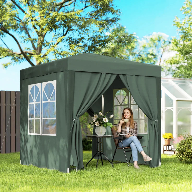 6.6'x6.6' Pop Up Canopy Tent with Sidewalls, Instant Sun Shelter Camping Gazebo with Carry Bag, Dark Green