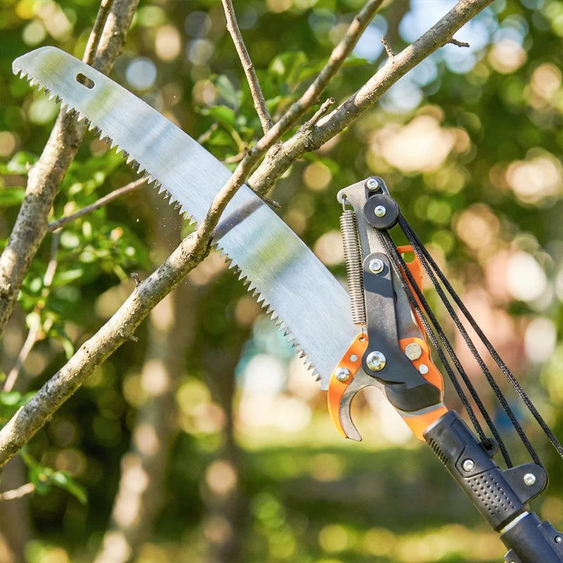 6.5ft 2-In-1 Manual Pole Saw for Tree Trimming, Aluminium Telescopic Long Reach Pole Pruner with Sharp 65Mn Steel Blade
