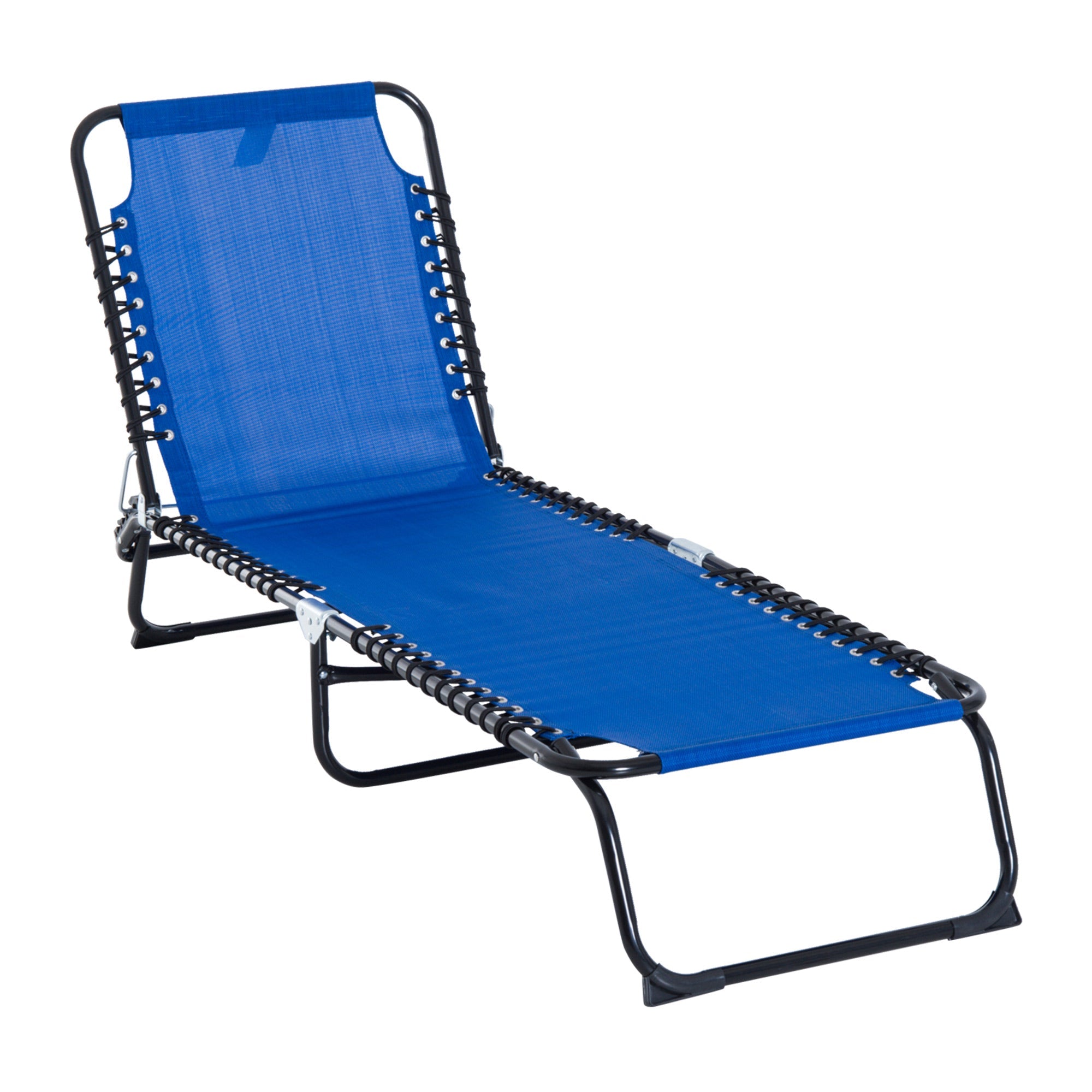 Outsunny Adjustable Folding Beach Bed 4-Level Reclining Lounger Lightweight Portable Outdoor Navy Blue