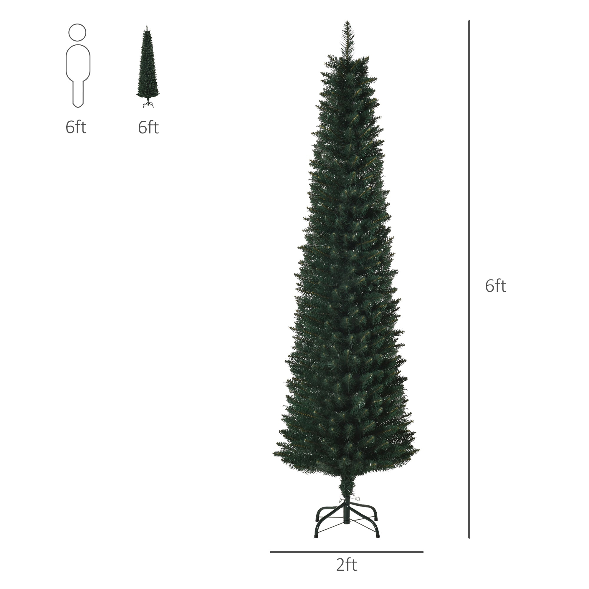 HOMCOM 6FT Artificial Christmas Tree Xmas Pencil Tree Holiday Home Indoor Decoration with Foldable Black Stand for Party, Green