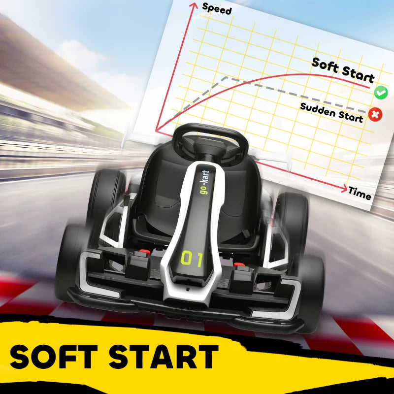 Aosom 24V Electric Go Kart, Battery Powered Kids Drift Kart with Adjustable Seat, Seat Belt, Horn, Music, Light, White