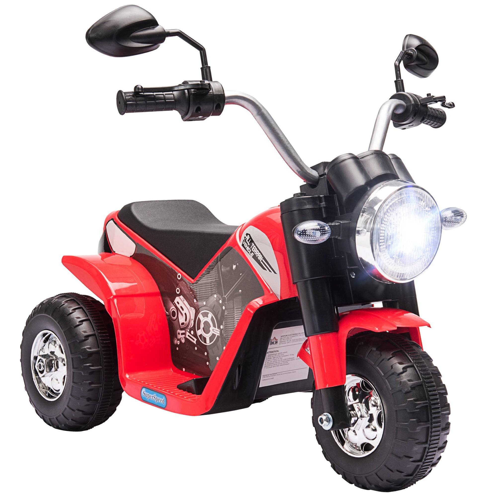 Aosom 6V Electric Kids Motorcycle Ride-On Dirt Bike 3-Wheels with Horn Headlights Red for Toddlers