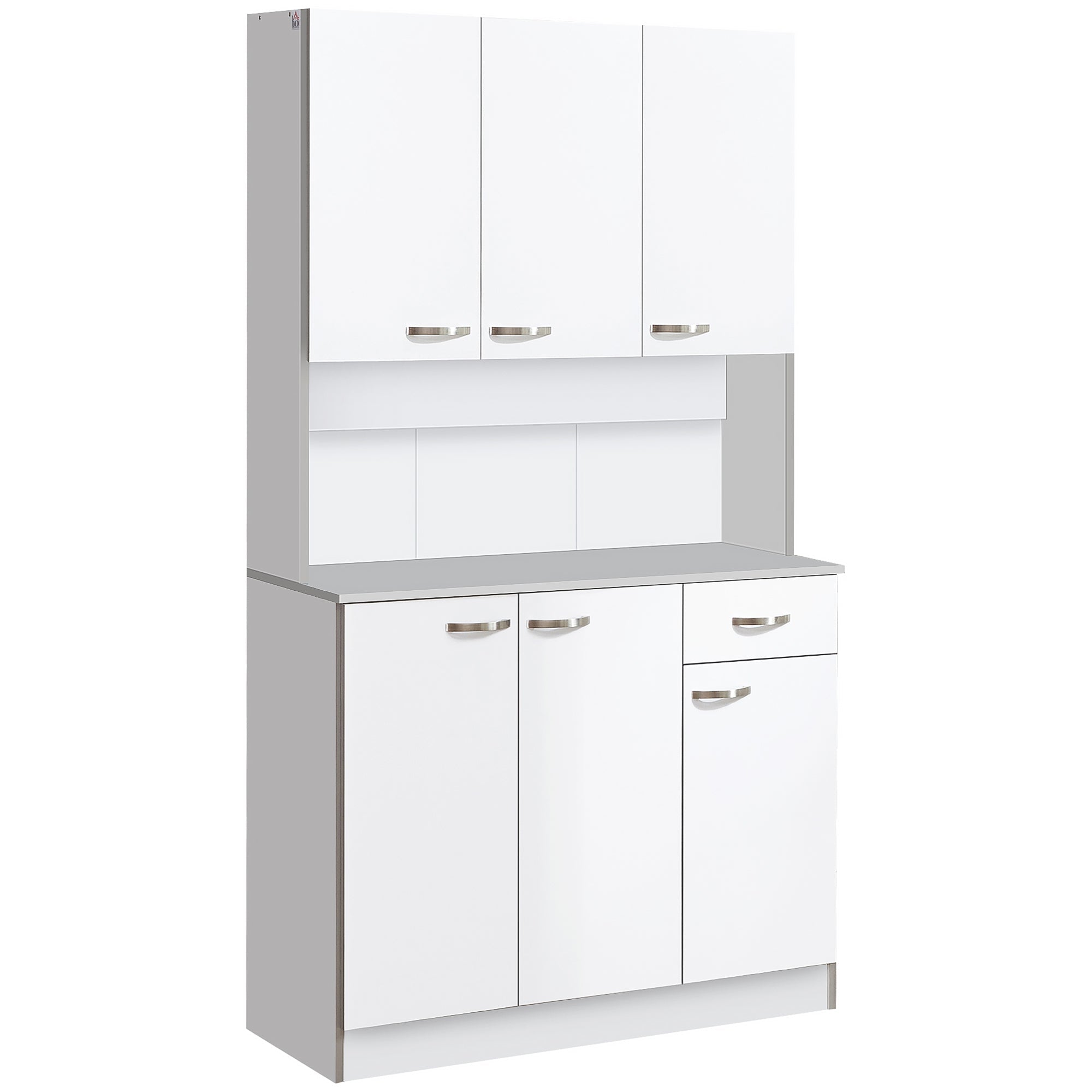 HOMCOM White Modern Kitchen Hutch: 71" Buffet with Storage Cabinets, Drawer, Open Space and Microwave Stand