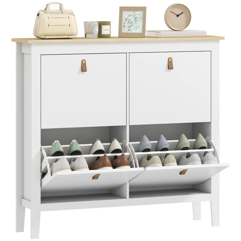 Narrow Shoe Cabinet with 4 Flip Drawers, Adjustable Shelves for Entryway, Holds 12-20 Pairs, White