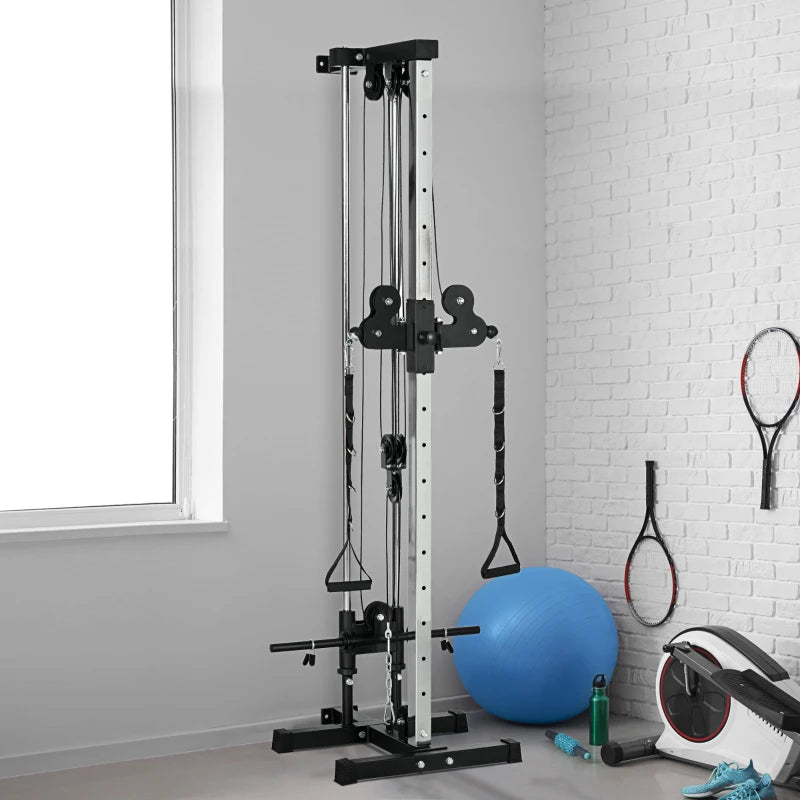 Soozier Wall Mount Cable Station, 15 Positions Adjustable Dual Pulley Machine Cable Crossover Machine Home Gym Equipment