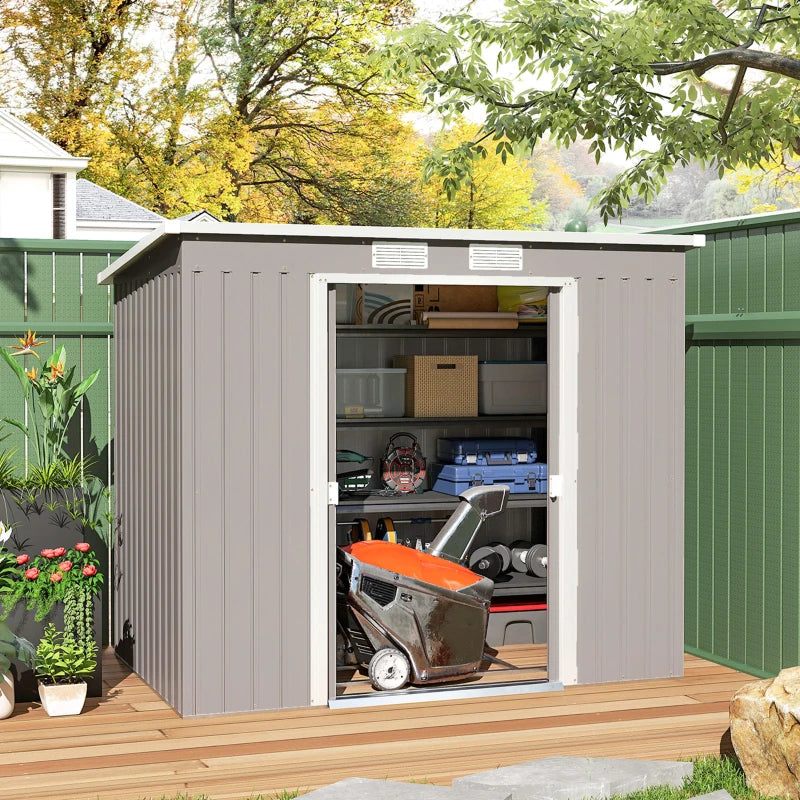 7' x 4' Galvanised Steel Garden Shed, with Foundation Kit - Grey