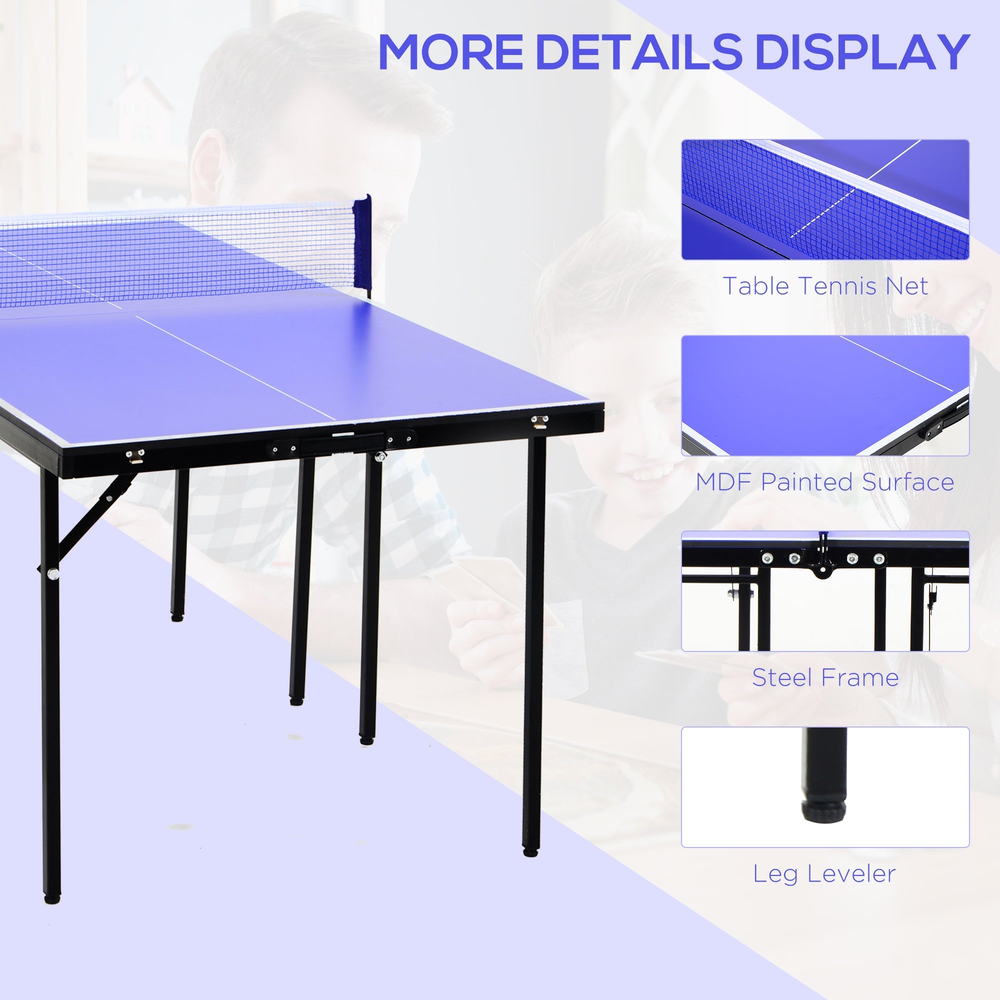 Soozier Folding Table Tennis Table, Portable Ping Pong Table with Side Handles, Net, Blue