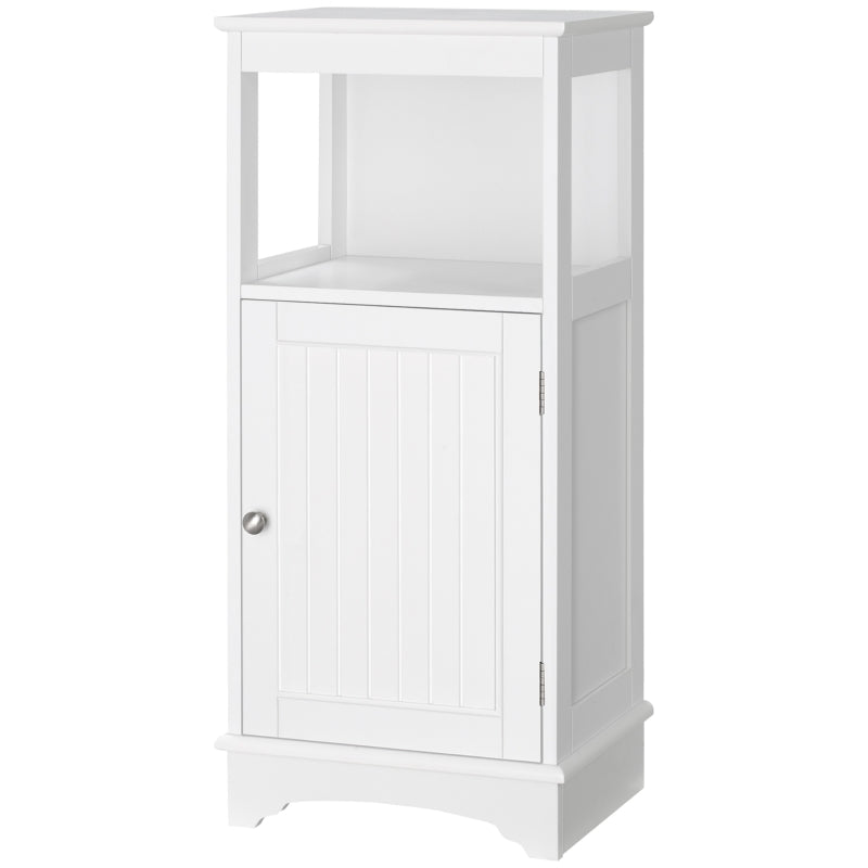 Modern Bathroom Floor Cabinet with Open Shelf, Freestanding Storage Organizer Unit with Single Door for Home Office, Living Room, White