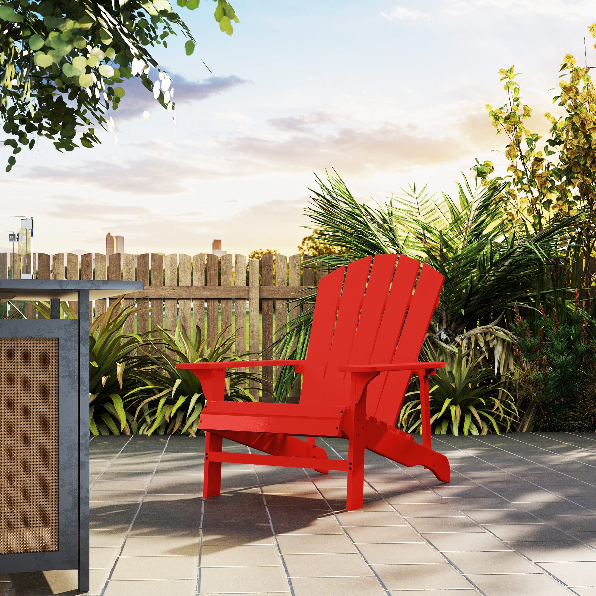 Outsunny Wood Adirondack Chair, Outdoor Patio Muskoka Chair with Slatted Design for Deck, Garden, Backyard, Fire Pit, Red