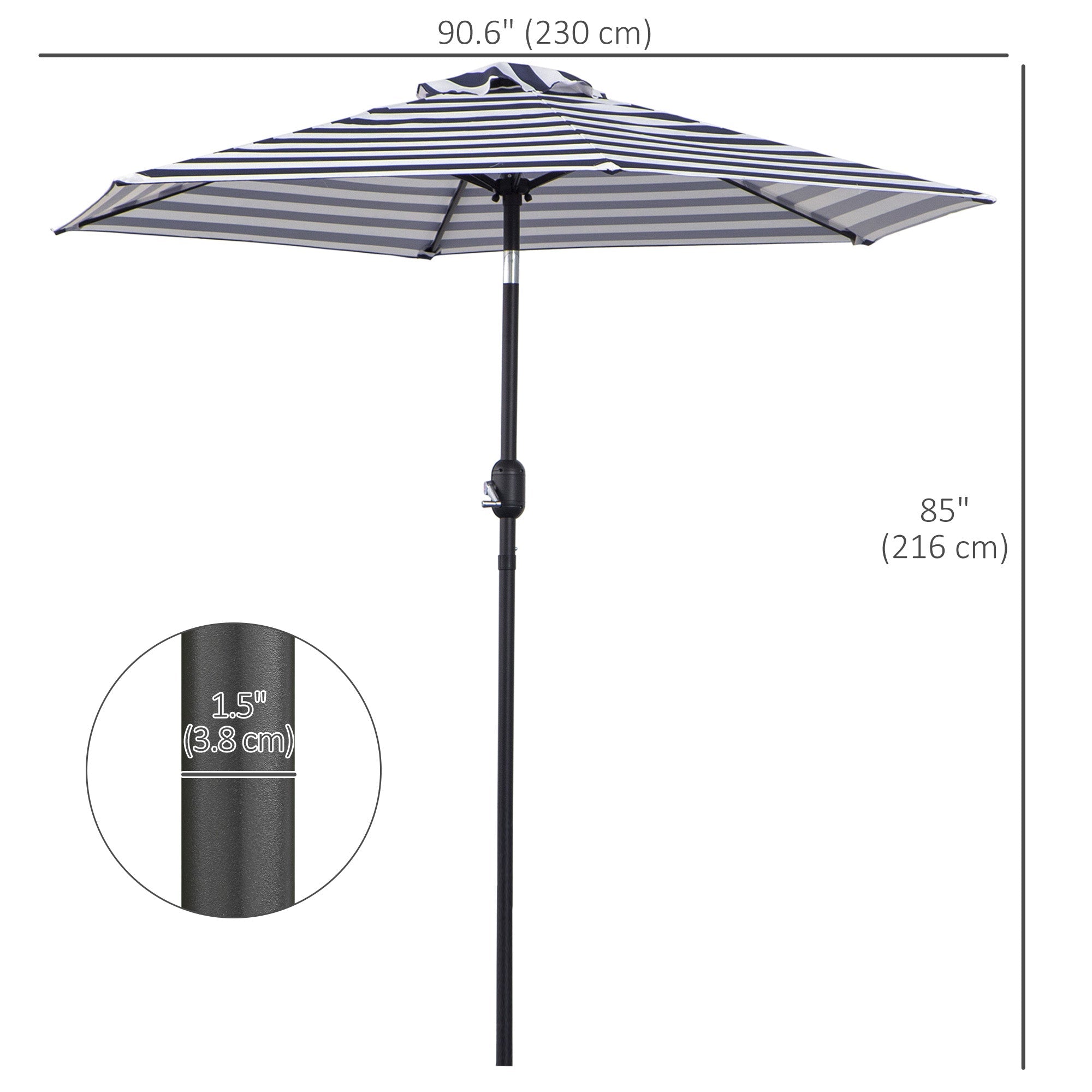 Outsunny Patio Sun Umbrella, Outdoor Parasol with 6 Ribs, Blue Stripes