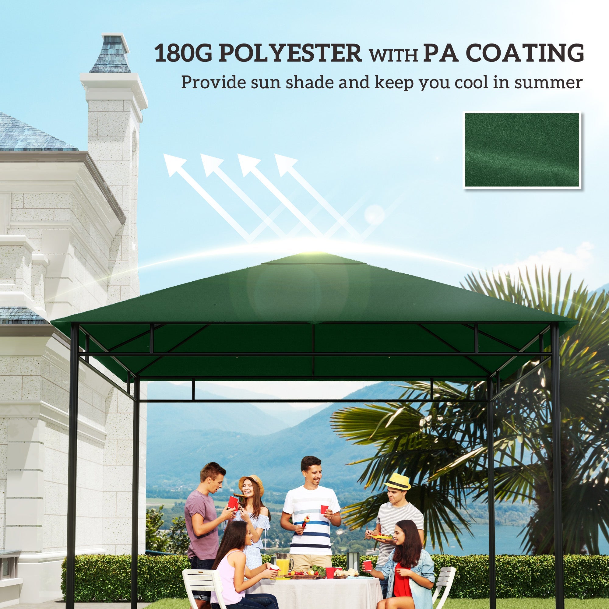 Outsunny Gazebo Canopy Replacement 9.84 x 9.84ft UV Protected Top Sun Shade Green